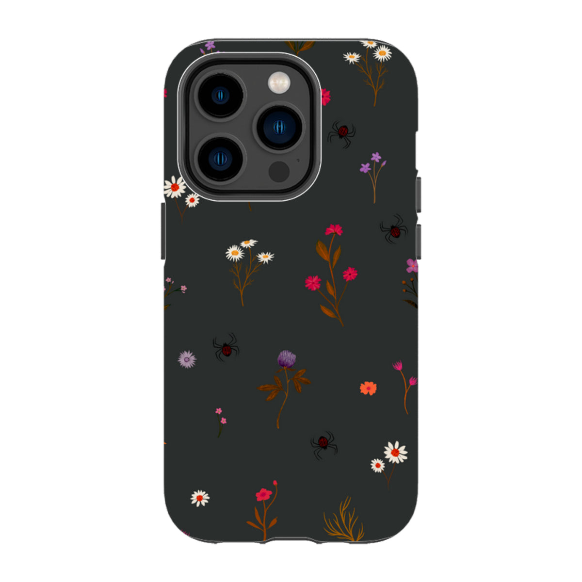 iPhone Tough Case - Florals and Spiders - Charcoal By Katherine Quinn