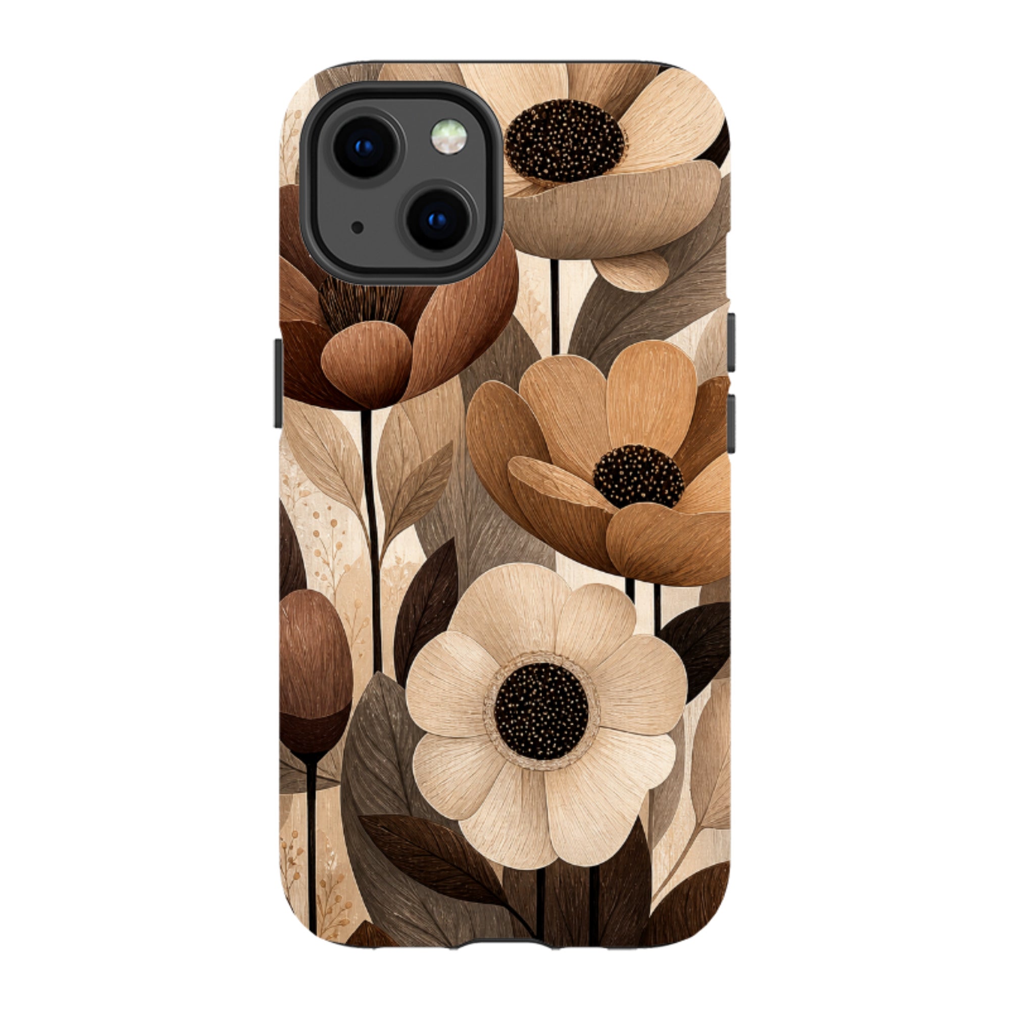 iPhone MagSafe Tough Case - Chocolate Woodgrain Floral