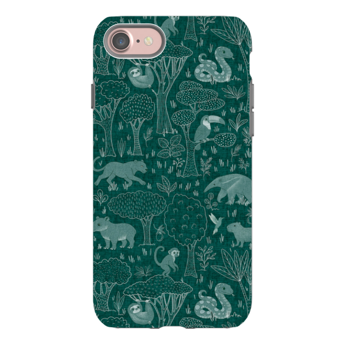 iPhone Tough Case - Tropical Jungle Animals teal By Katherine Quinn