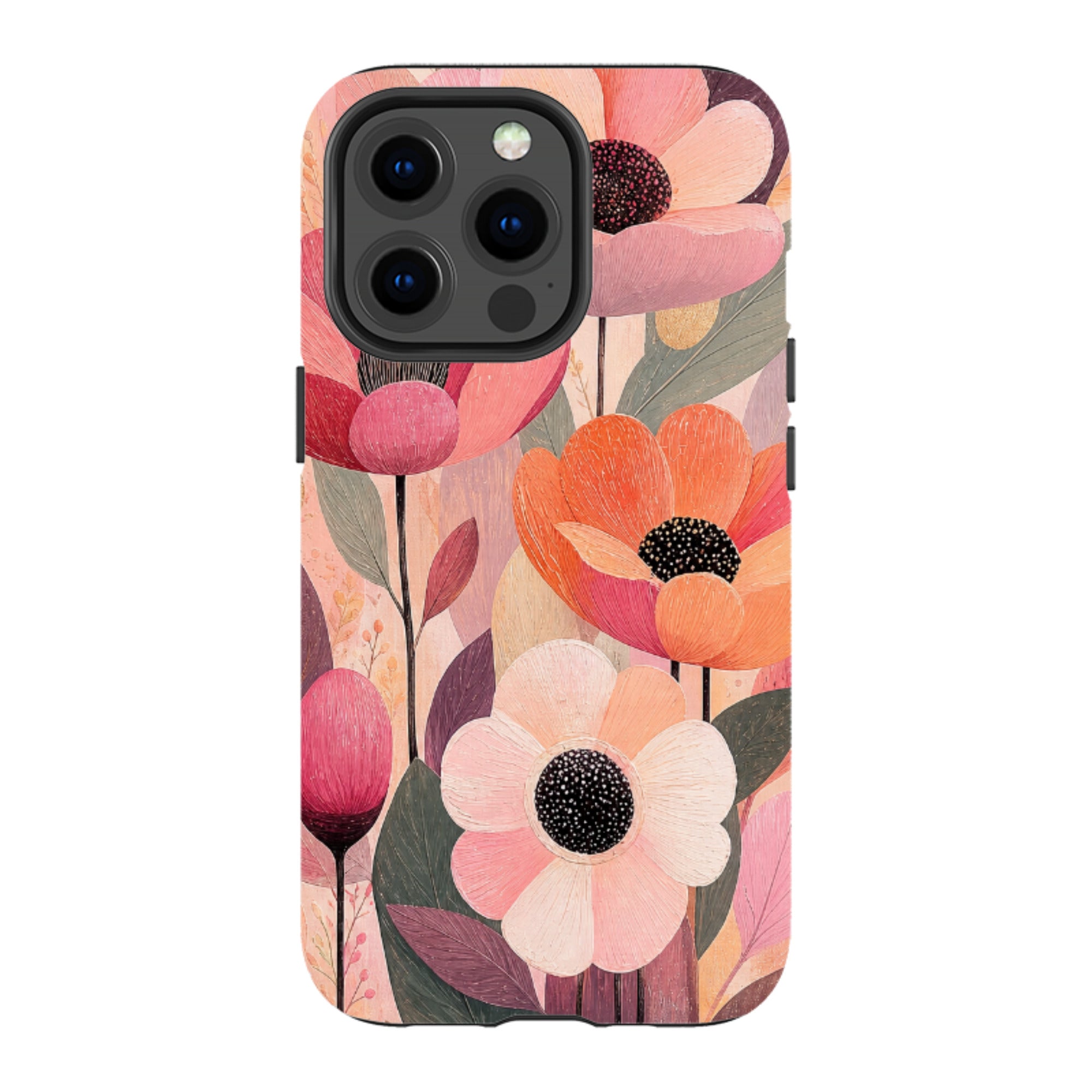 iPhone MagSafe Tough Case - Peach Woodgrain Floral