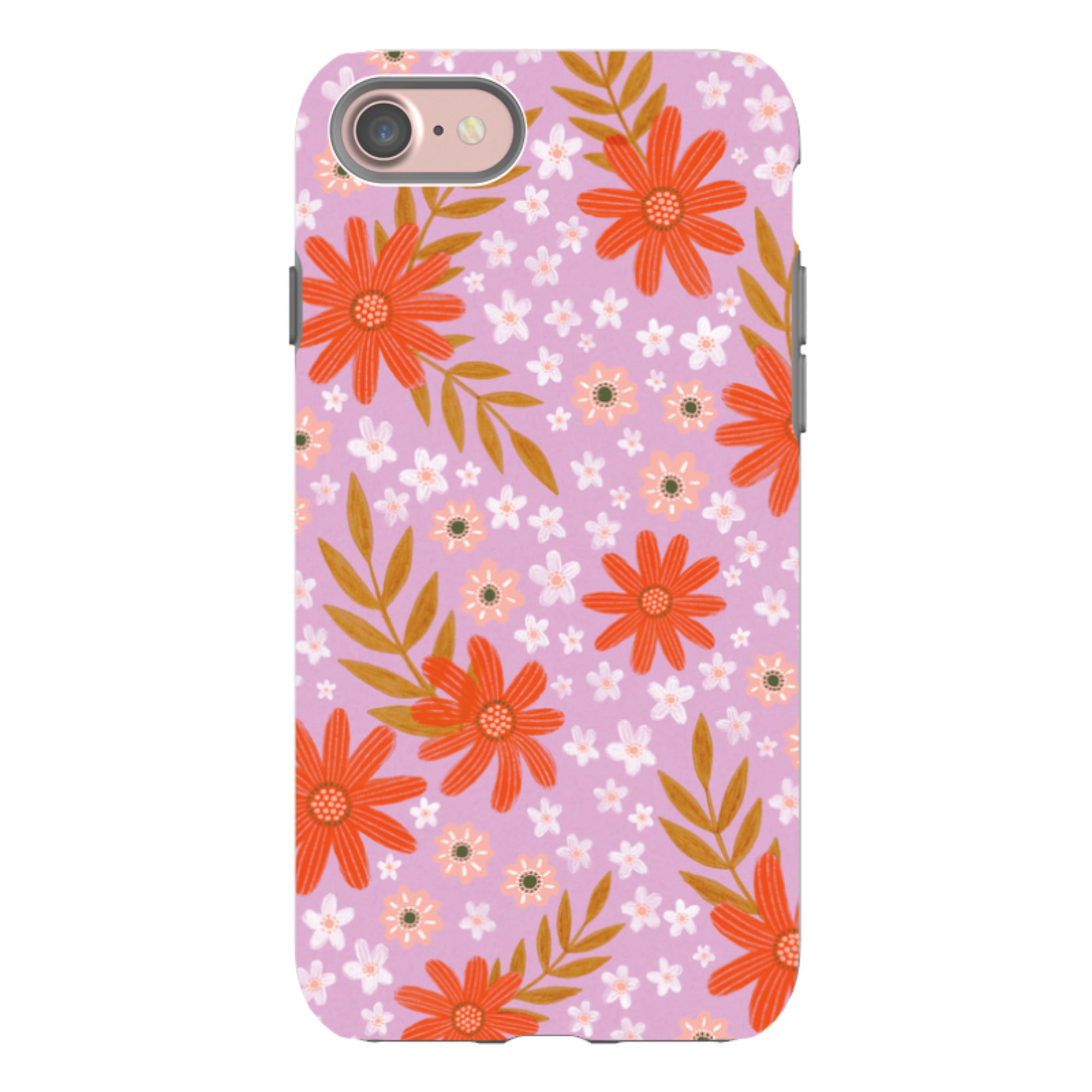 iPhone Tough Case - Lilac and Red Floral Pattern By Lee Foster Wilson