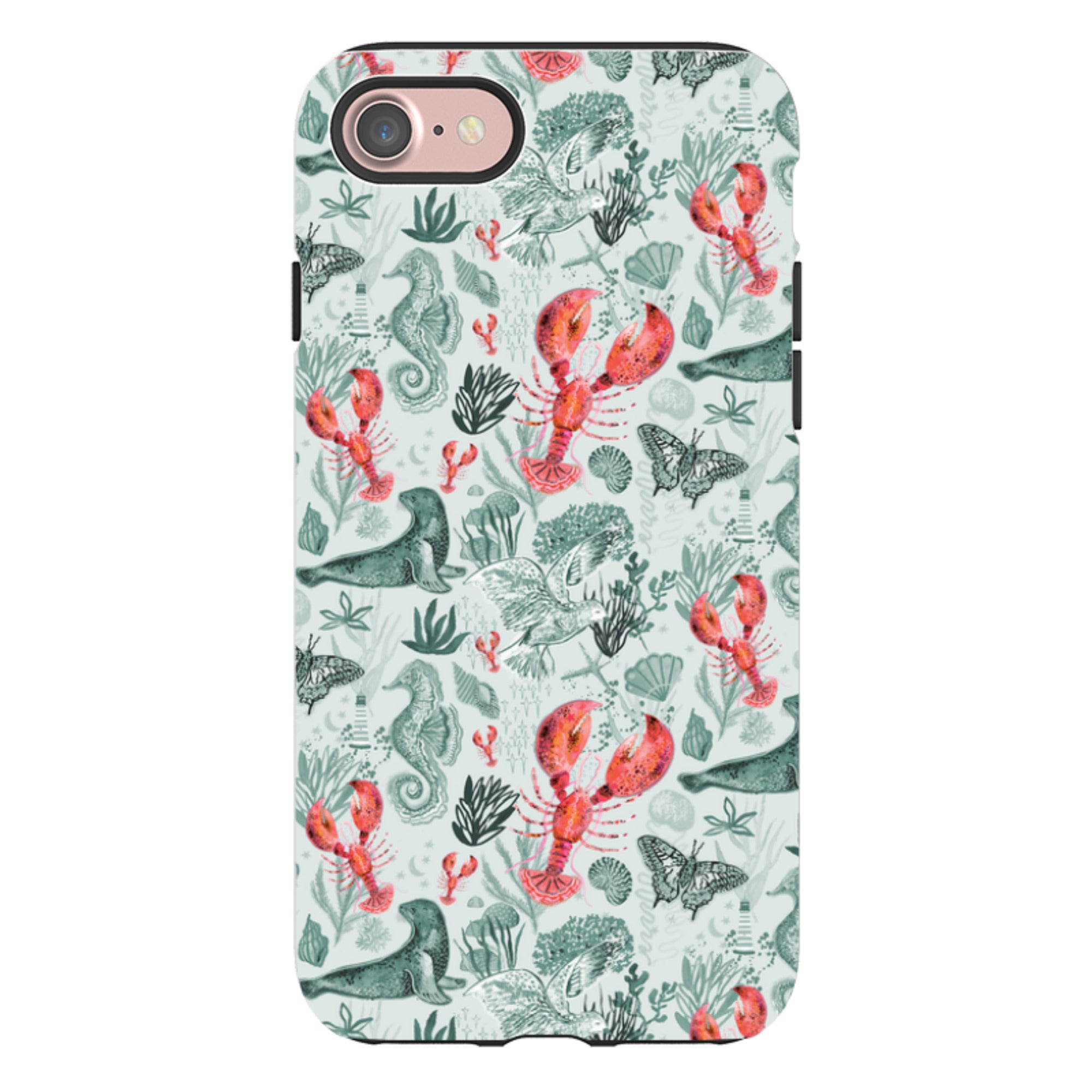 iPhone Case - Teal Seals and Lovely Lobsters By Emma Frances Grant