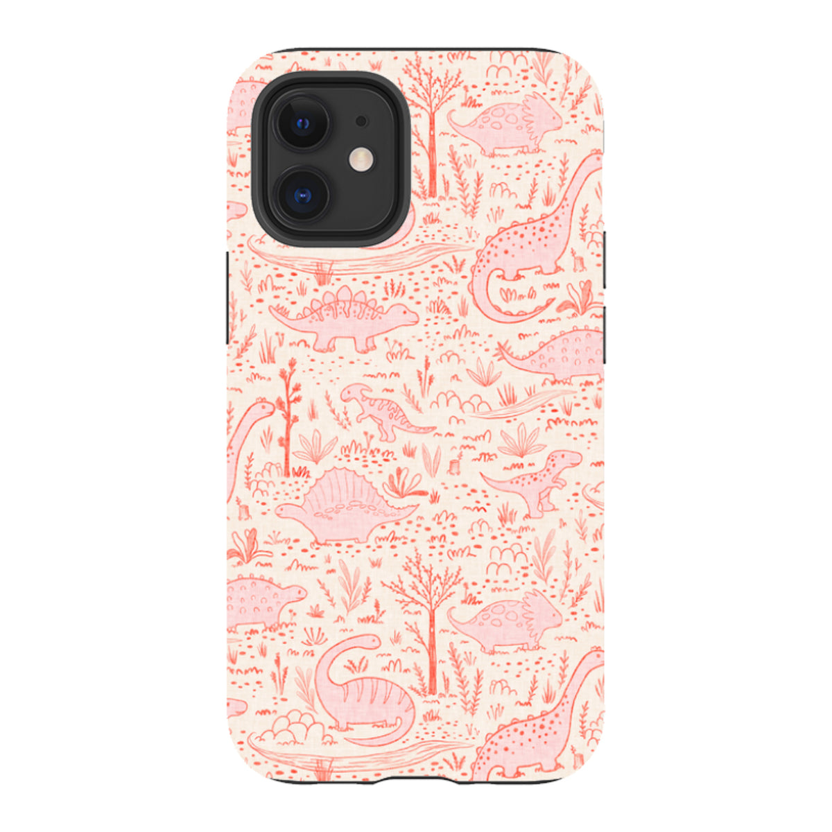 iPhone Tough Case - Dinosaur line Red and Pink By Katherine Quinn