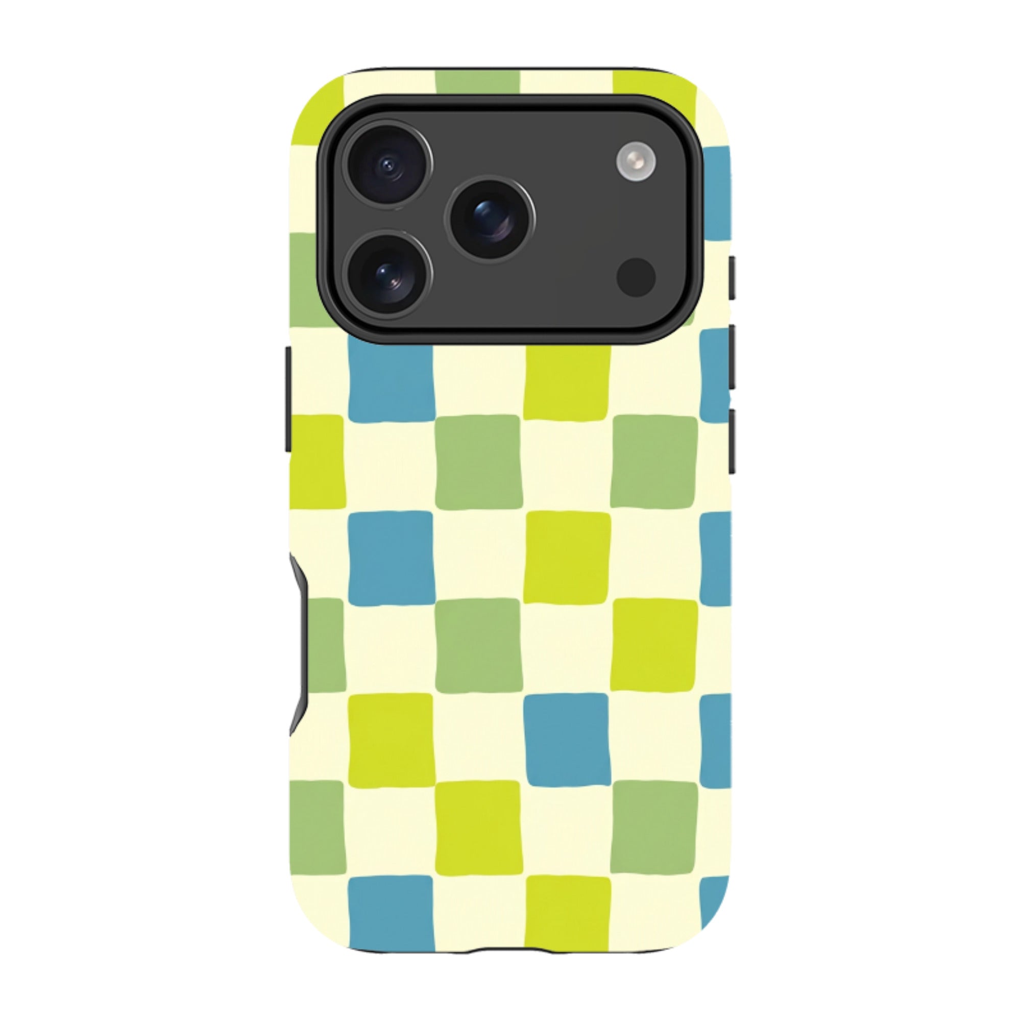 iPhone MagSafe Tough Case - Lime Green & Blue Checkerboard