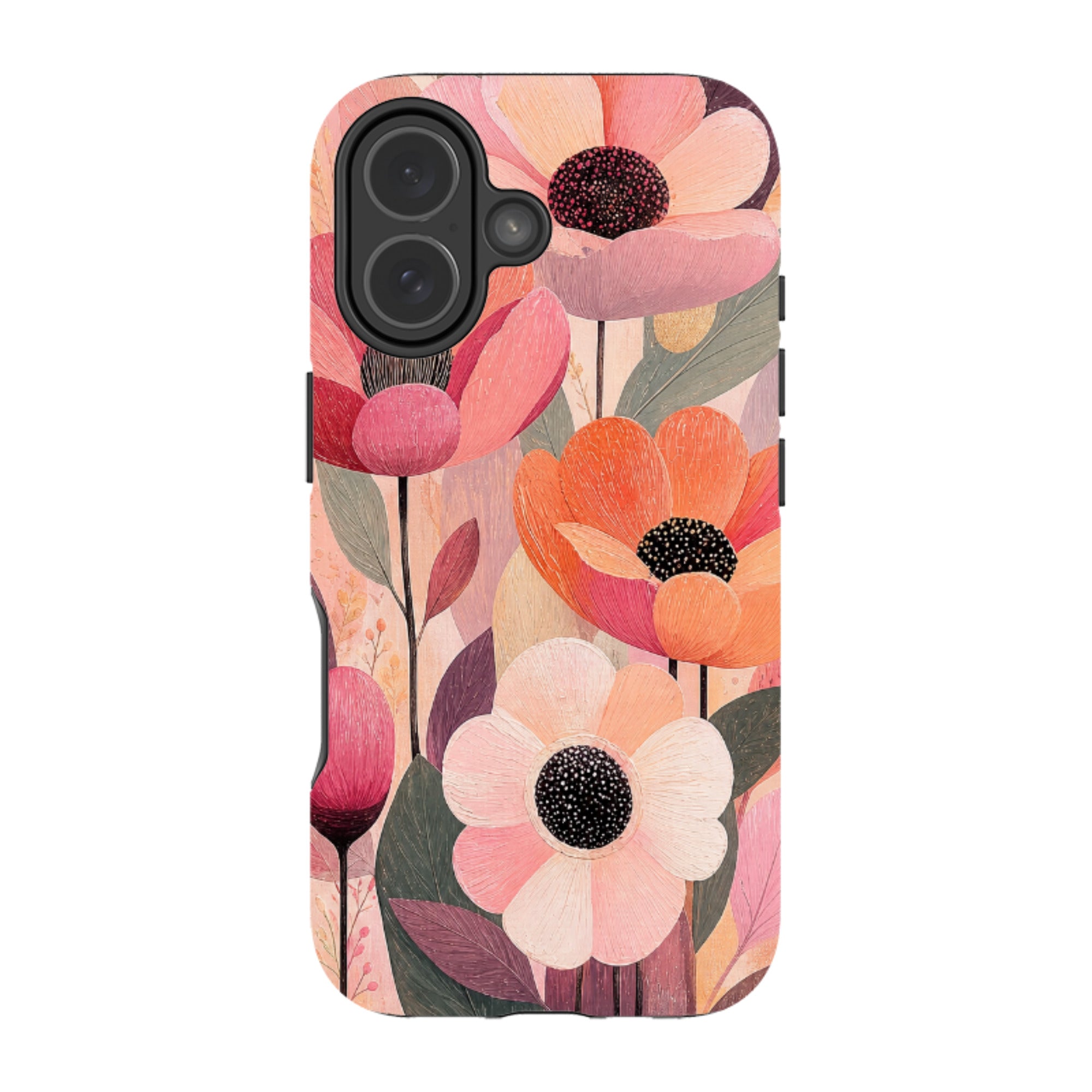iPhone MagSafe Tough Case - Peach Woodgrain Floral