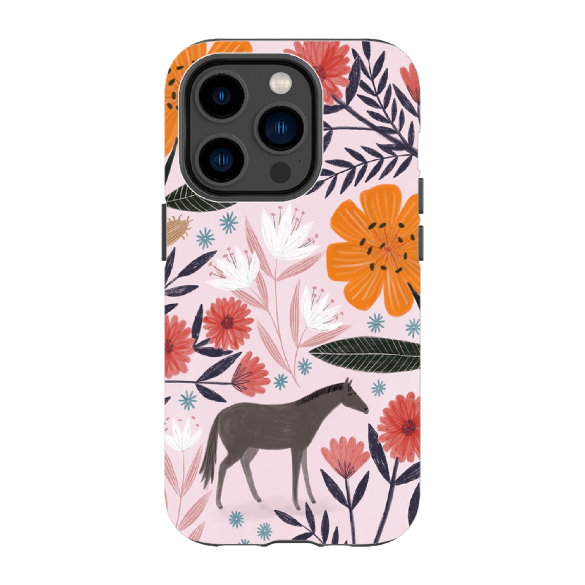 iPhone Tough Case - Pink Horse Floral By Lee Foster Wilson