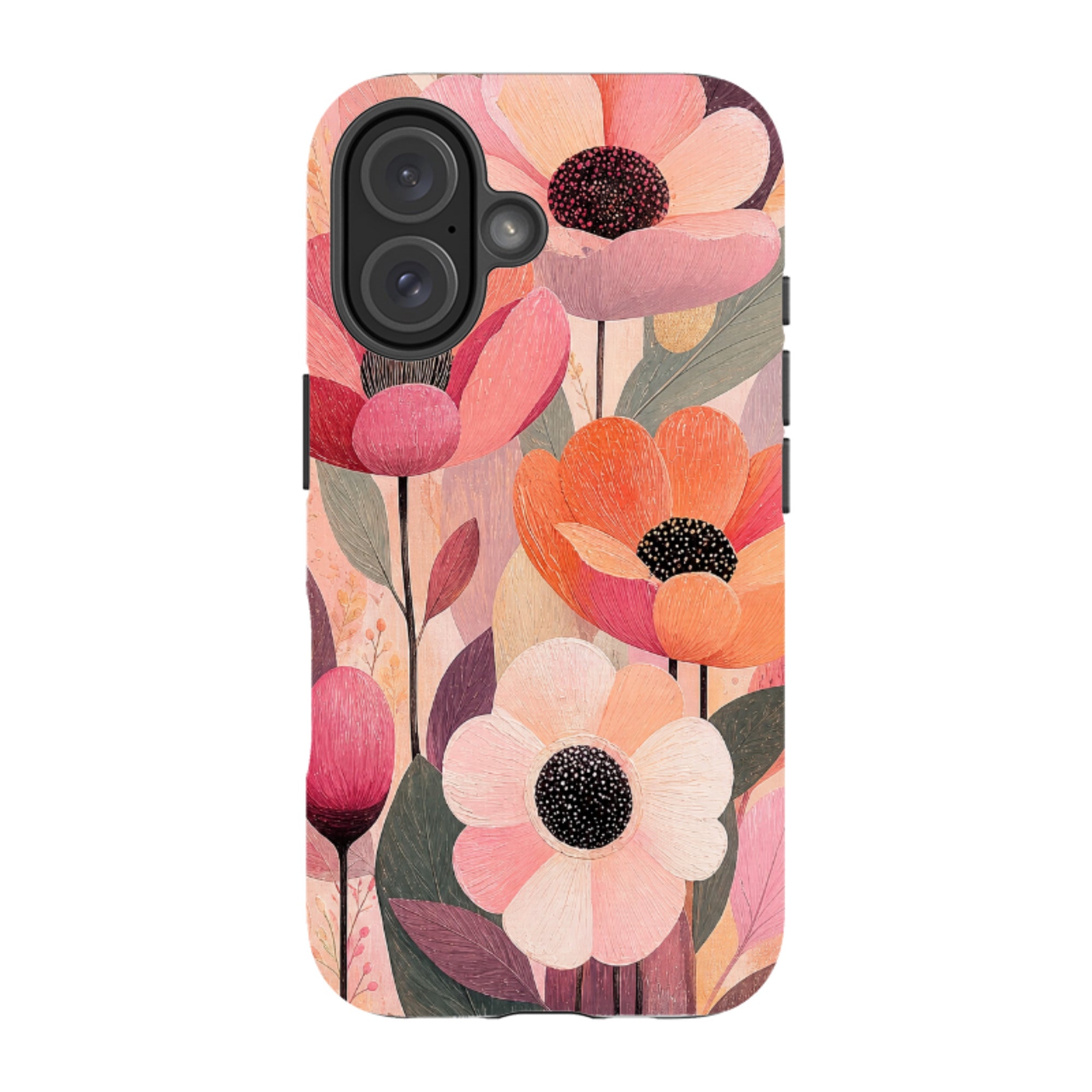 iPhone MagSafe Tough Case - Peach Woodgrain Floral