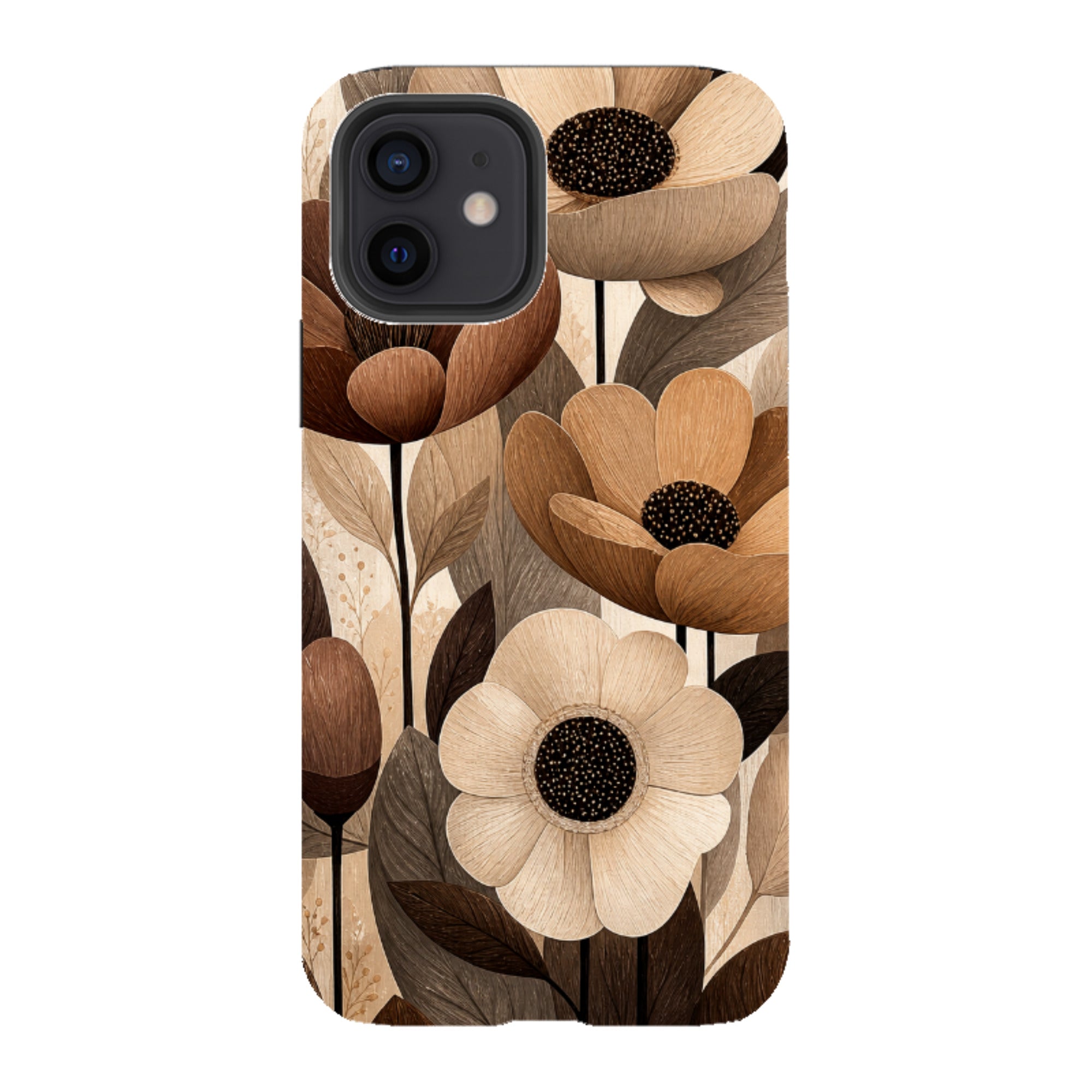 iPhone Tough Case - Chocolate Woodgrain Floral