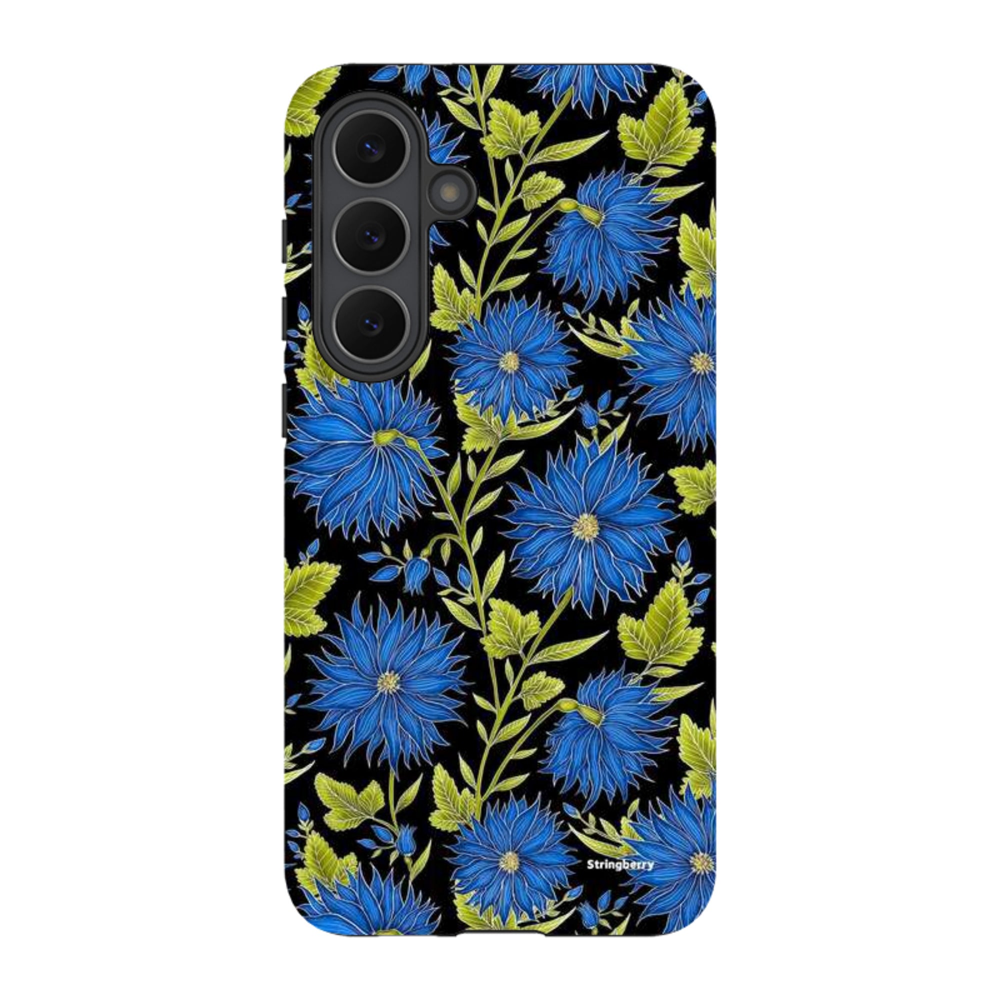 Samsung Tough Case - Blue Flowers Black By Catherine Rowe