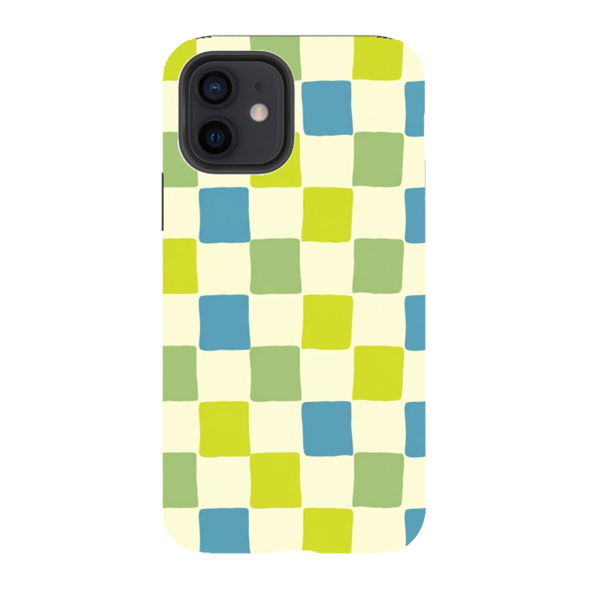 iPhone Tough Case - Lime Green & Blue Checkerboard