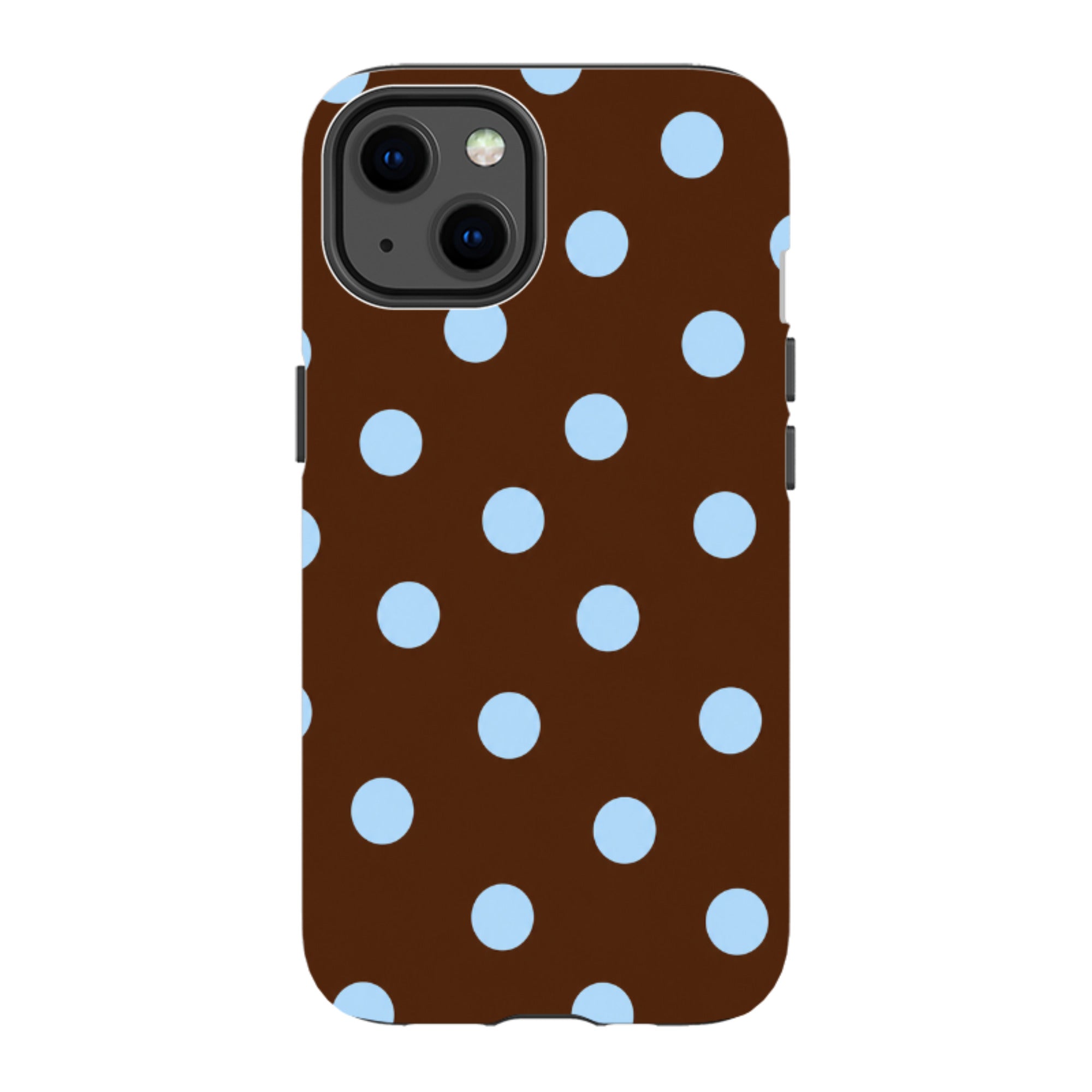 iPhone Tough Case - Chocolate Brown & Baby Blue Polka Dot
