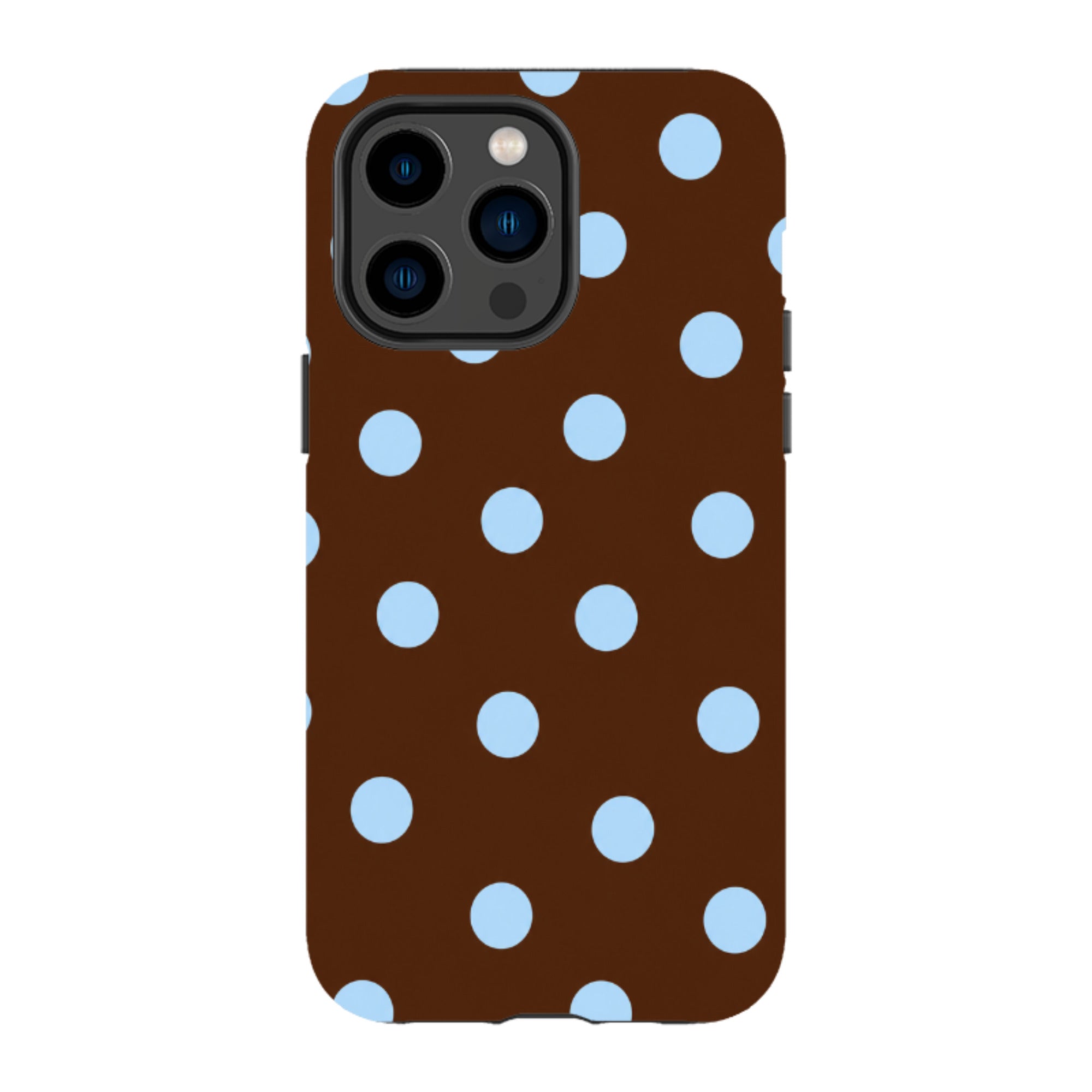 iPhone Tough Case - Chocolate Brown & Baby Blue Polka Dot