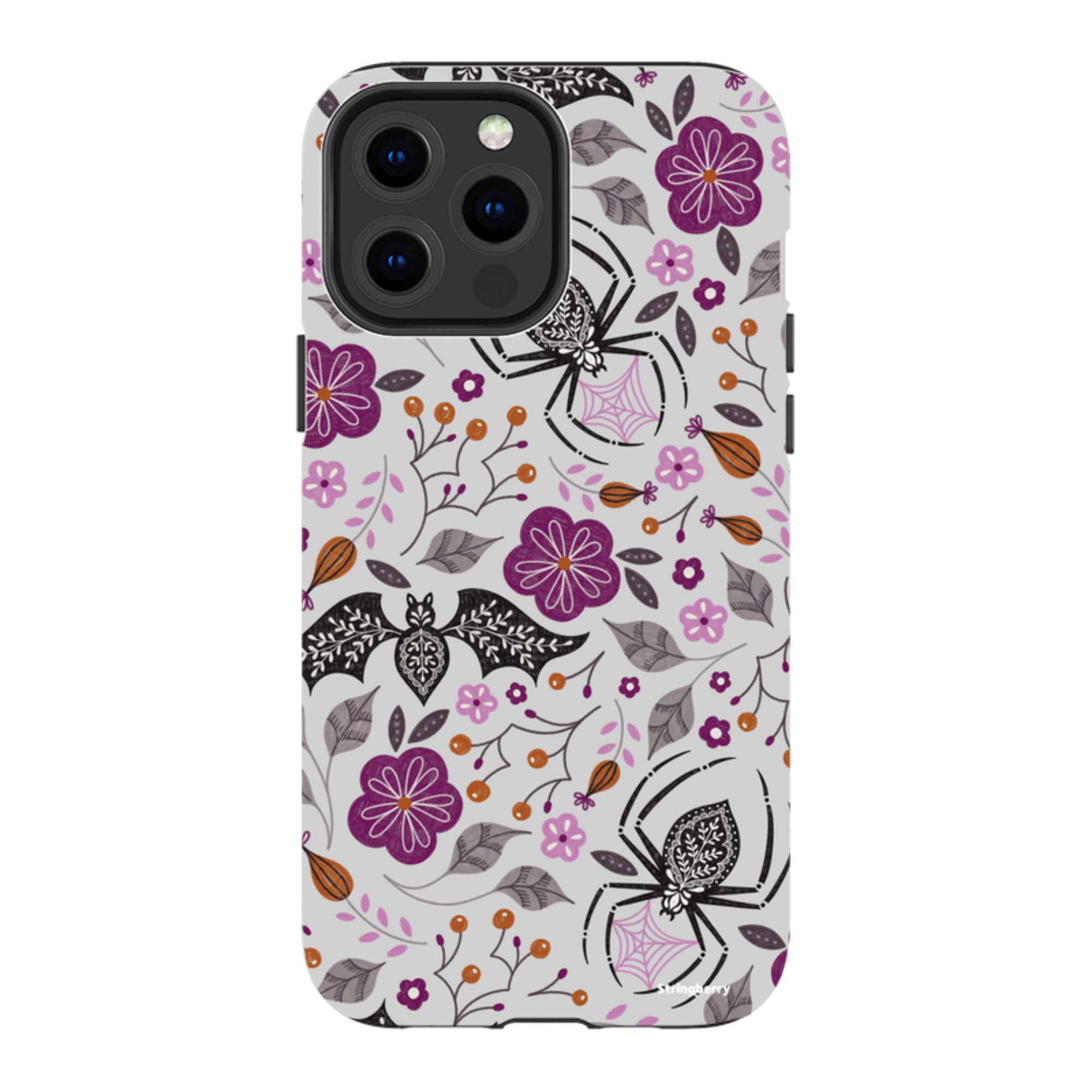 iPhone MagSafe Tough Case -  Spider Bat Pattern Grey By Jenny Zemanek