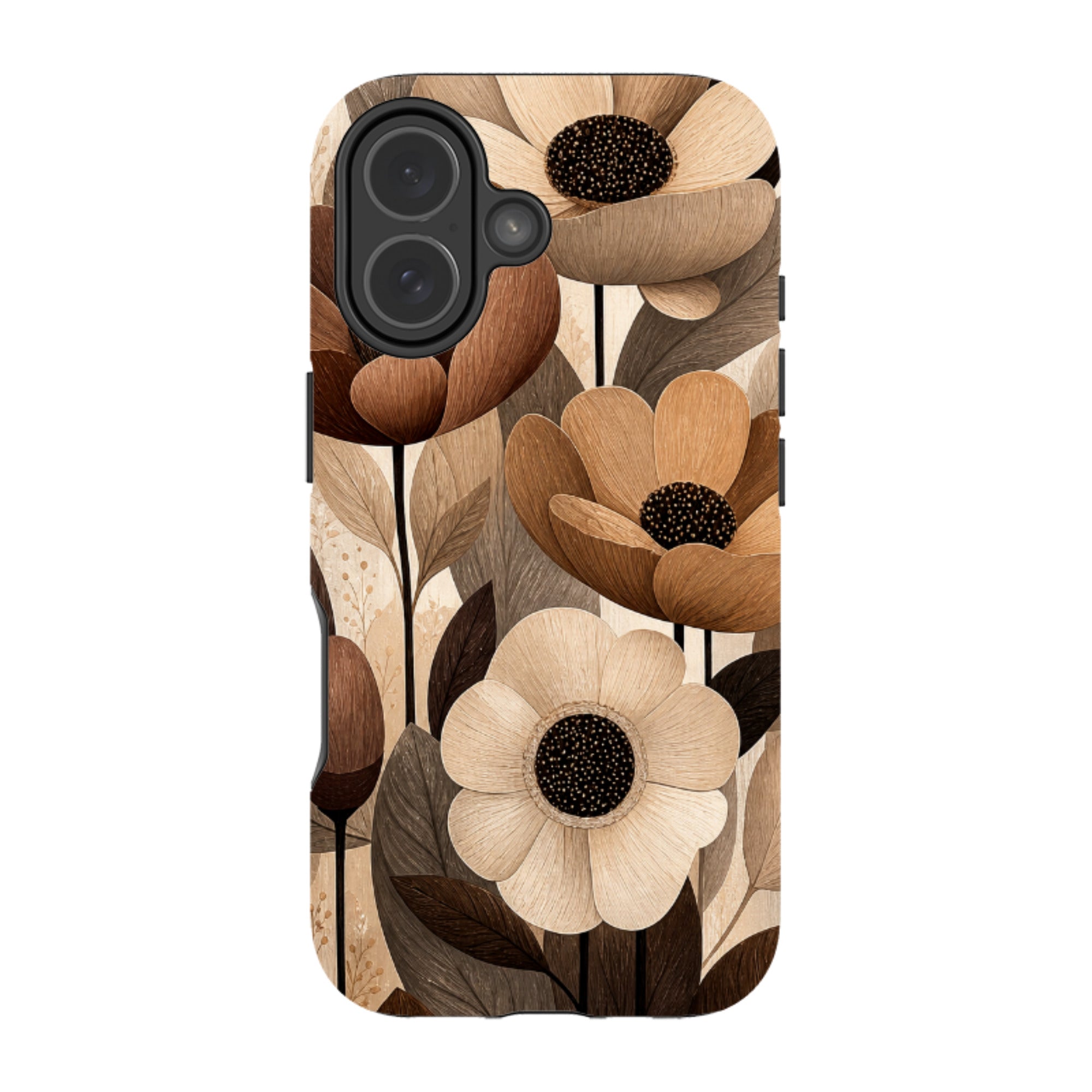 iPhone MagSafe Tough Case - Chocolate Woodgrain Floral
