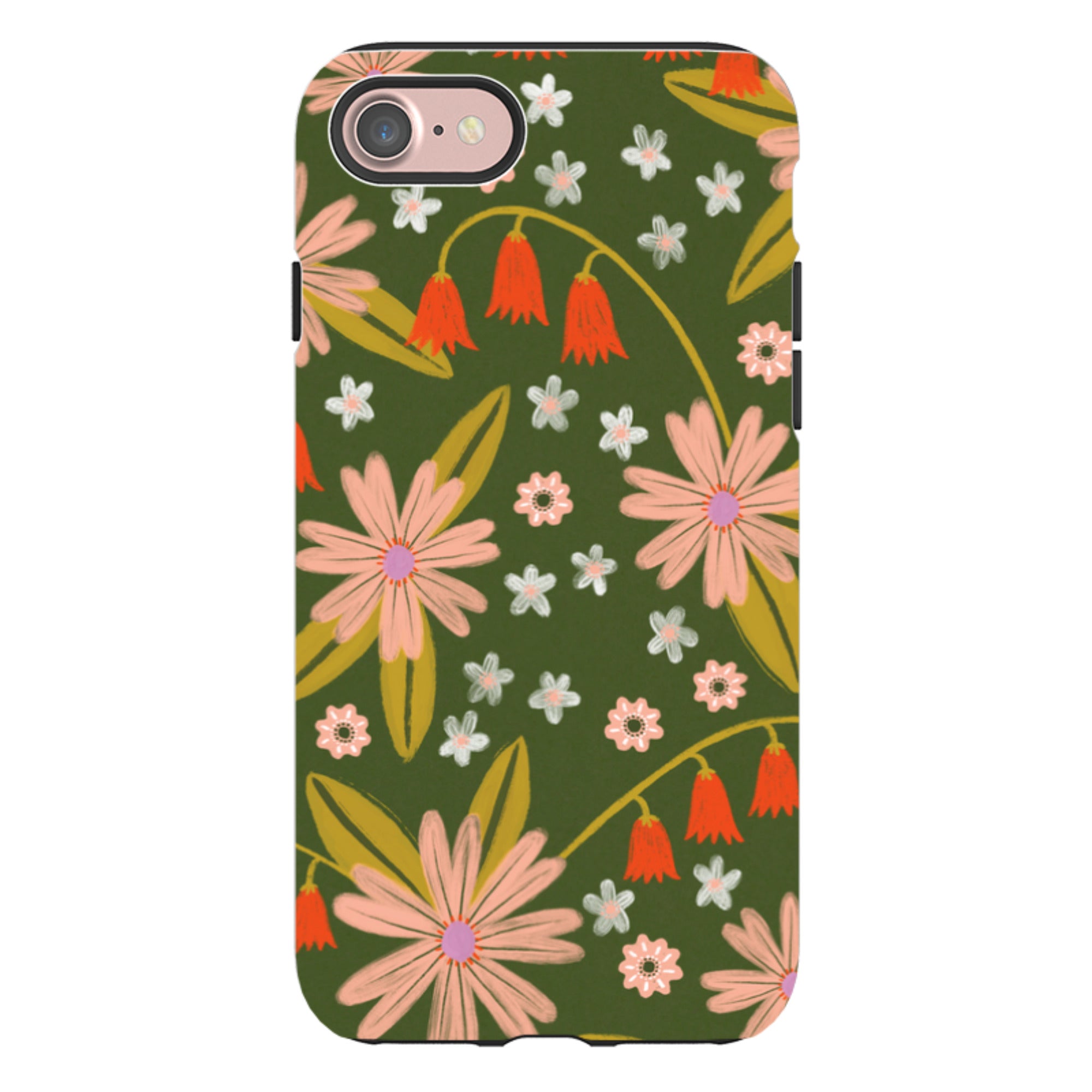 iPhone Tough Case - Red and Green Floral Pattern By Lee Foster Wilson