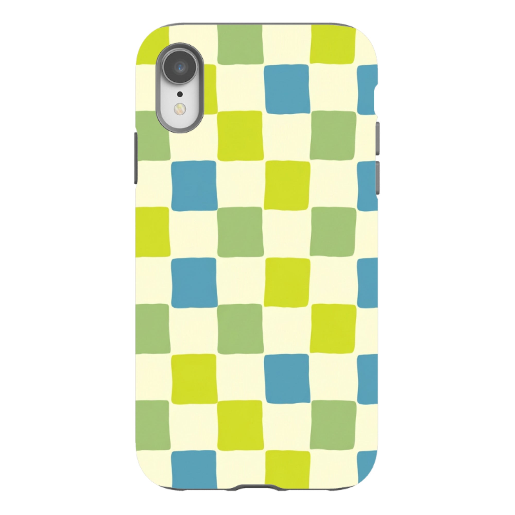 iPhone Tough Case - Lime Green & Blue Checkerboard
