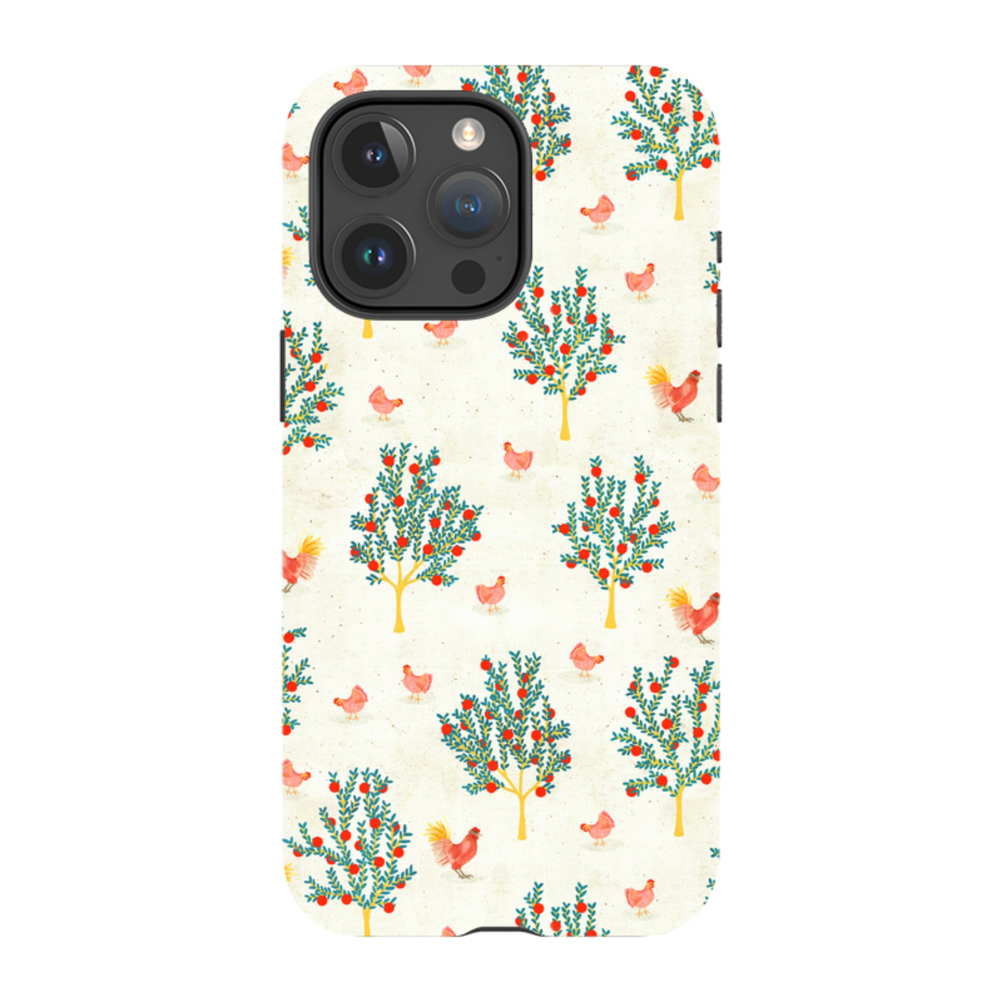iPhone MagSafe Tough Case - Apple Trees and Chickens Cream By Katherine Quinn