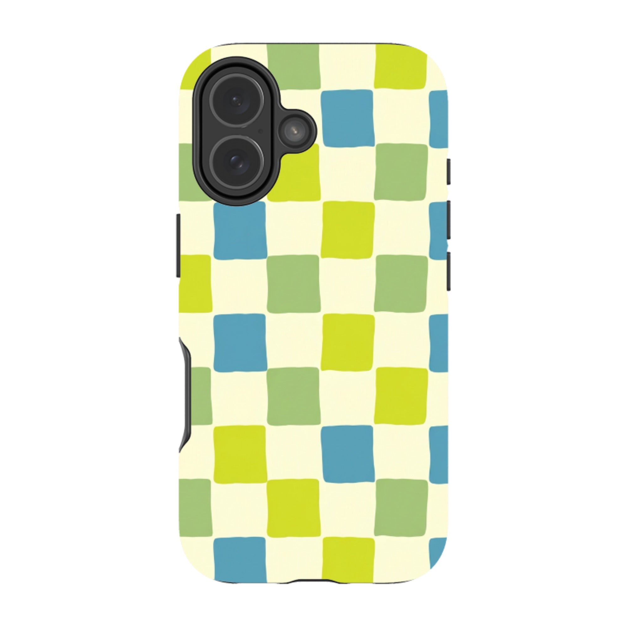 iPhone Tough Case - Lime Green & Blue Checkerboard