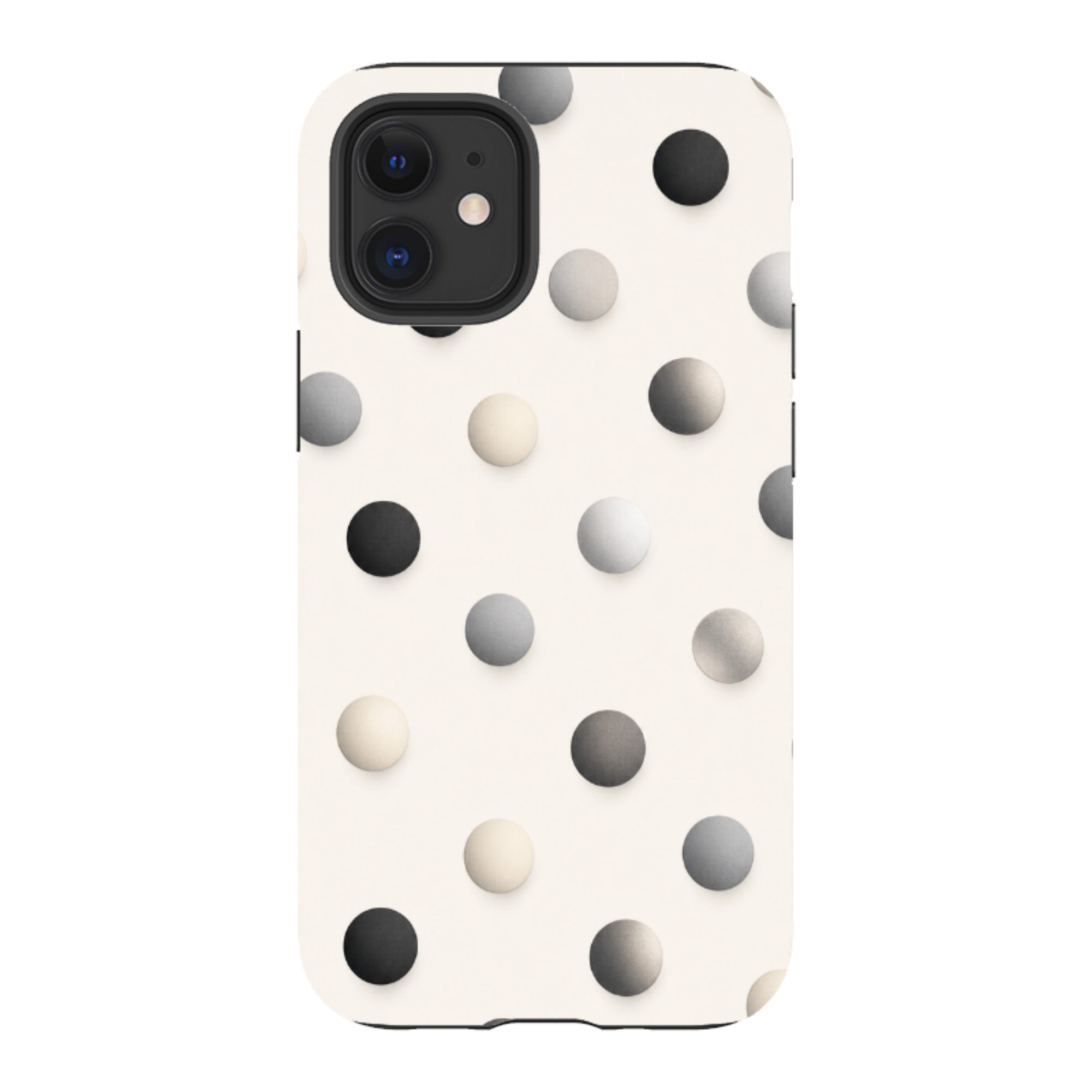 iPhone Tough Case - Cream & Grey Polka Dot