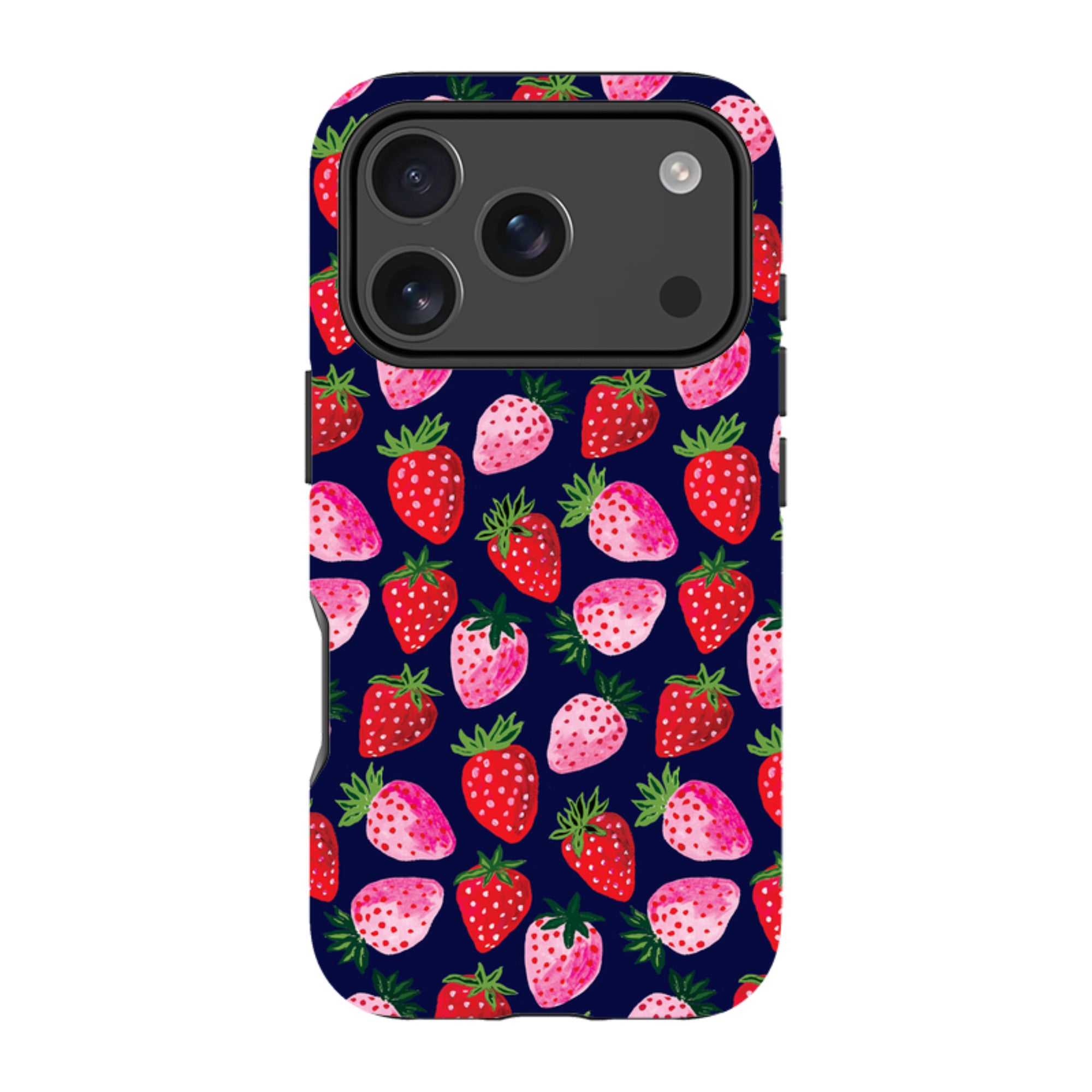 iPhone MagSafe Tough Case - Strawberry Scatter Navy By Emma Frances Grant