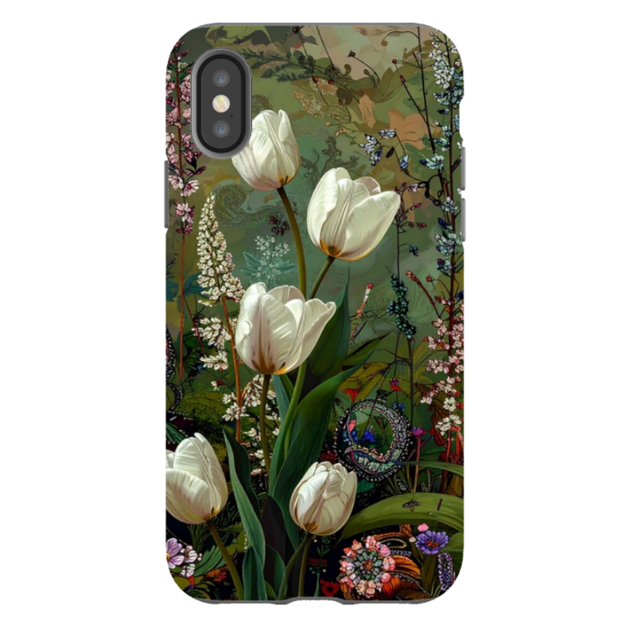 iPhone Tough Case - Green Vyne White Tulips