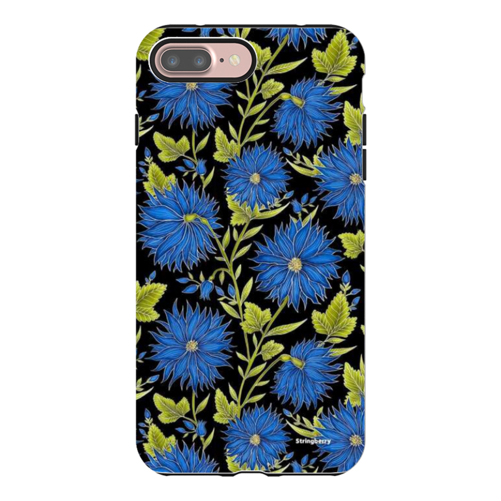 iPhone Tough Case - Blue Flowers Black By Catherine Rowe