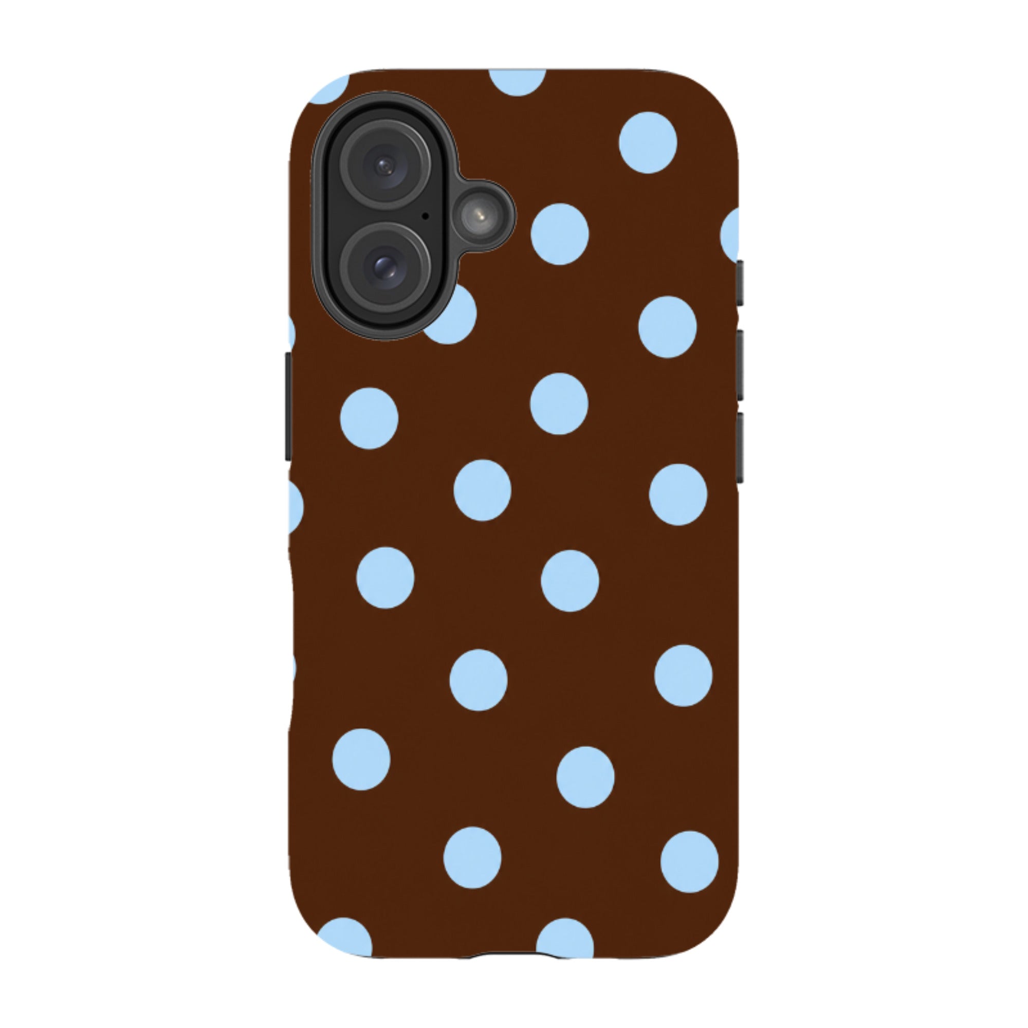iPhone Tough Case - Chocolate Brown & Baby Blue Polka Dot