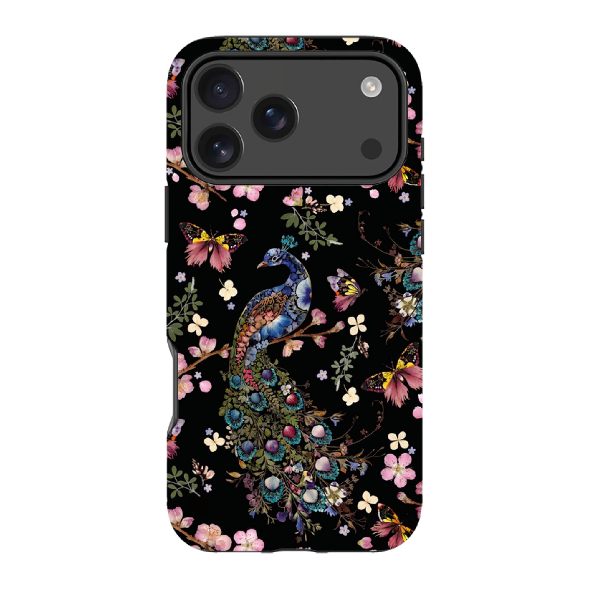 iPhone Tough Case - Peacock and Cherry Blossoms Dark By Helen Ahpornsiri