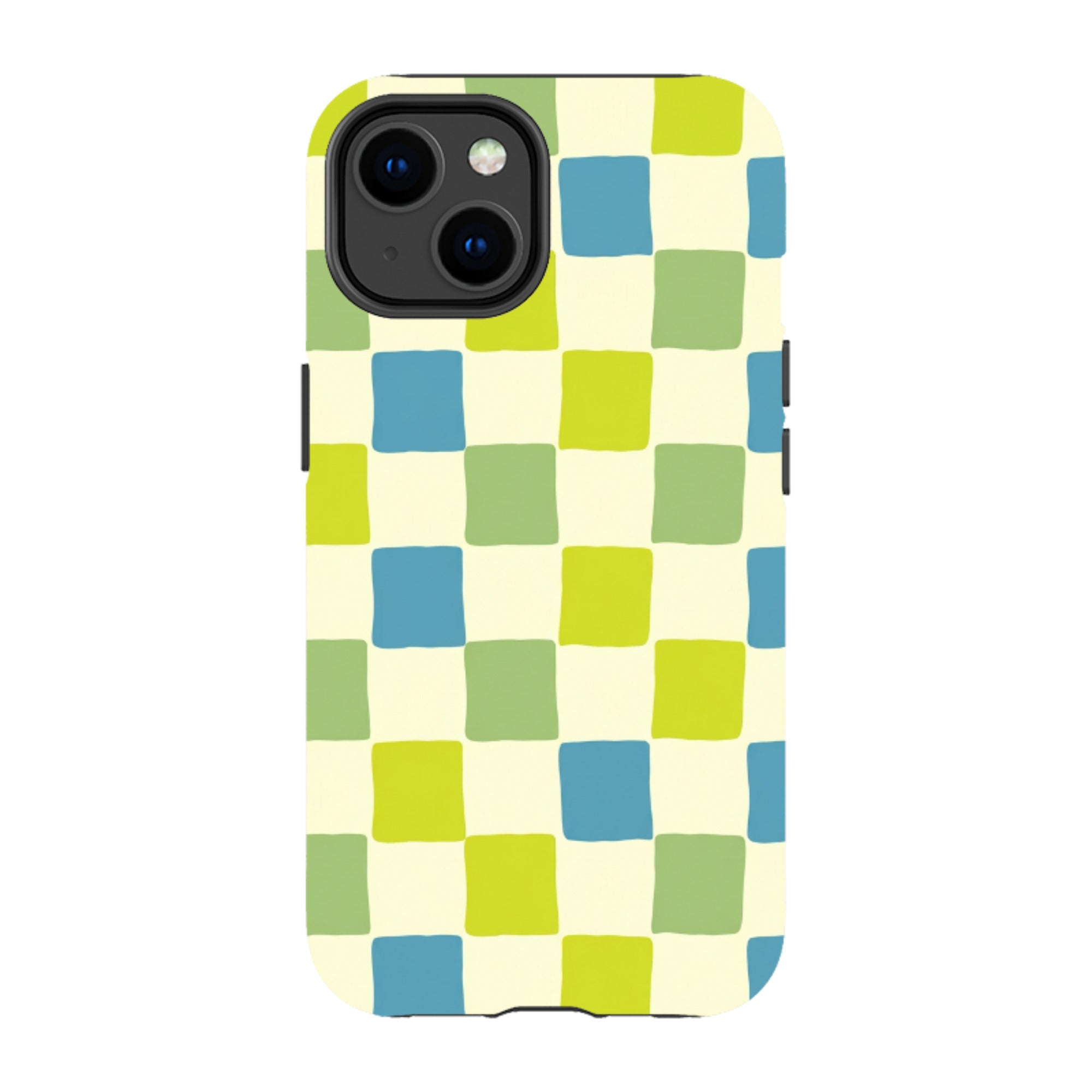 iPhone Tough Case - Lime Green & Blue Checkerboard
