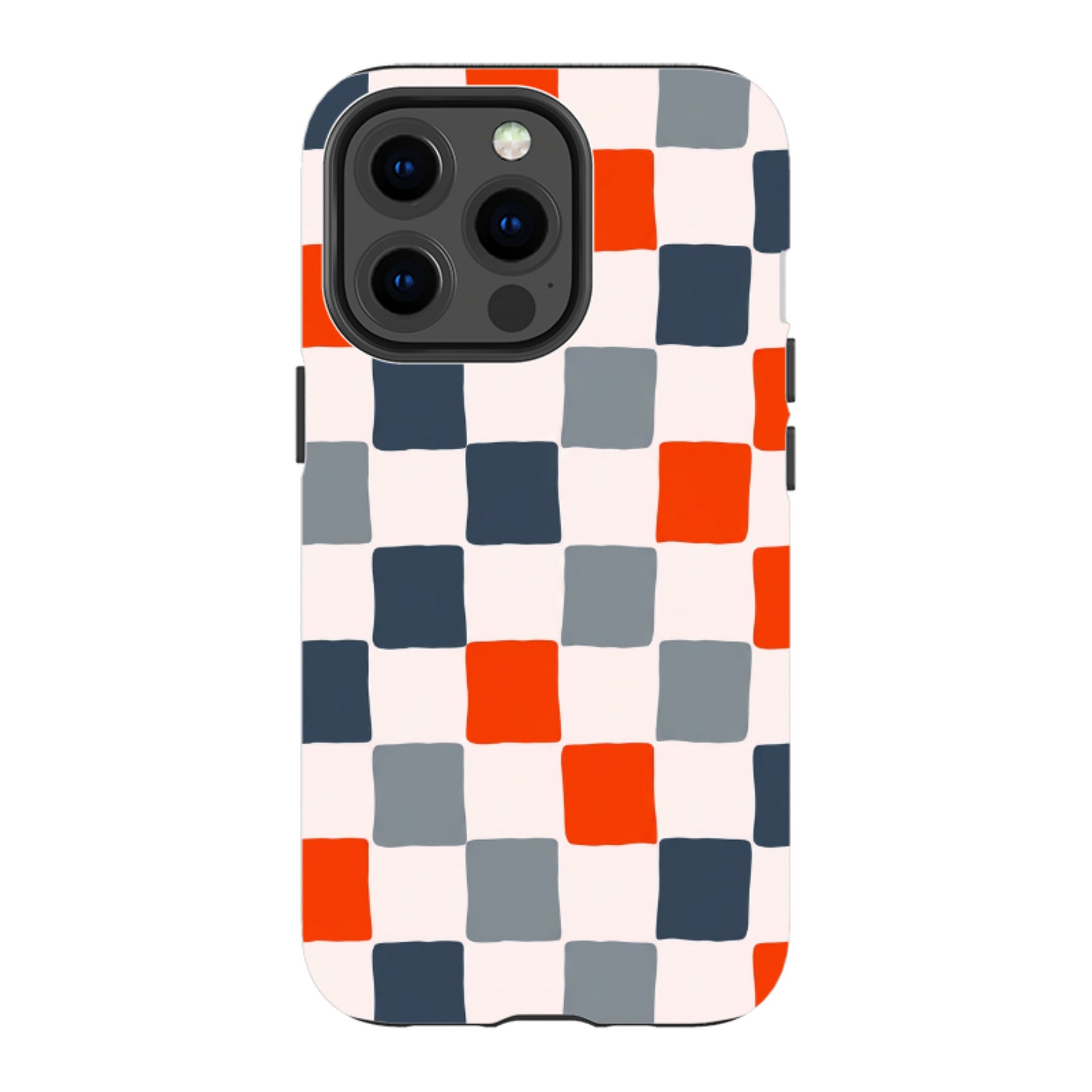 iPhone Tough Case - Orange & Navy Checkerboard