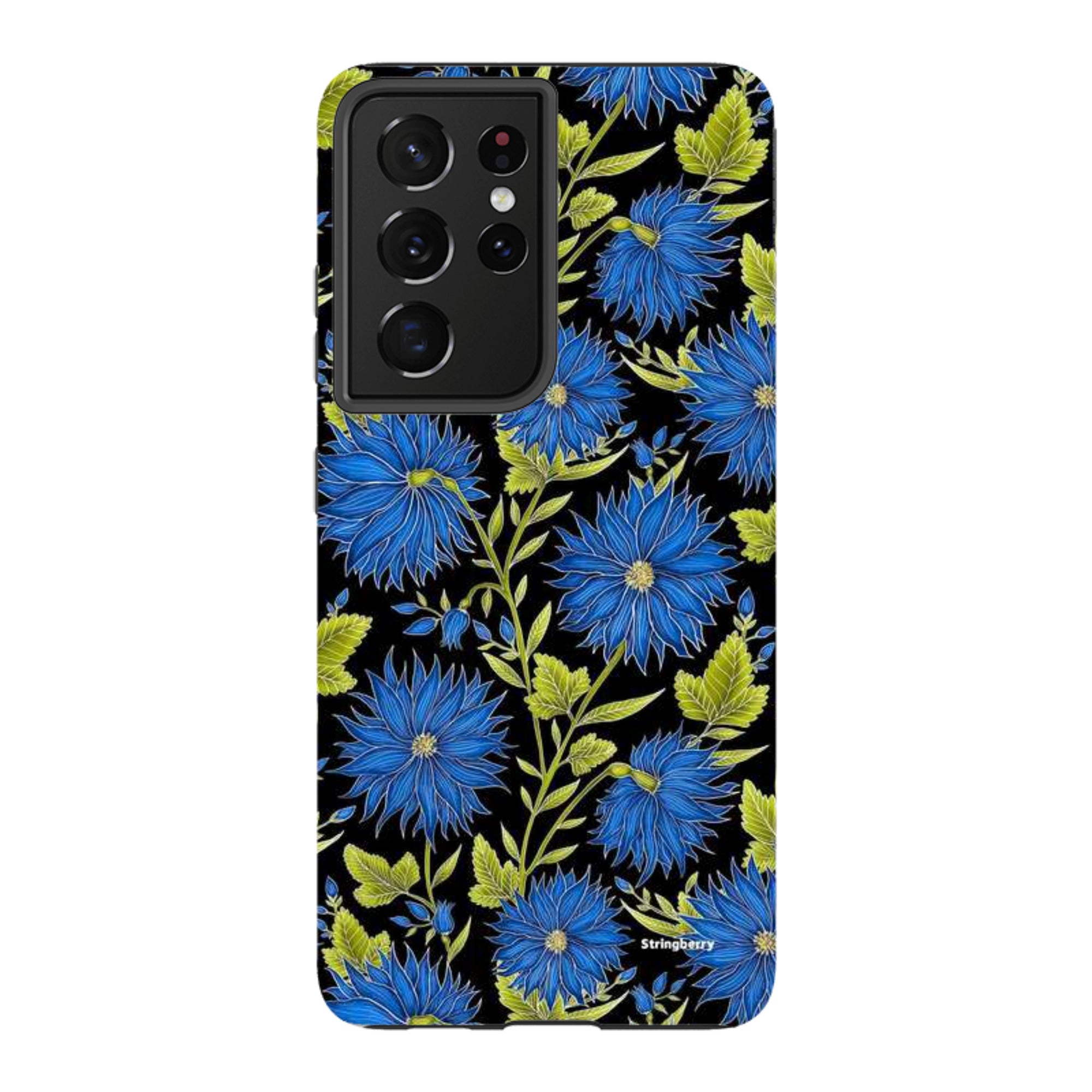 Samsung Tough Case - Blue Flowers Black By Catherine Rowe