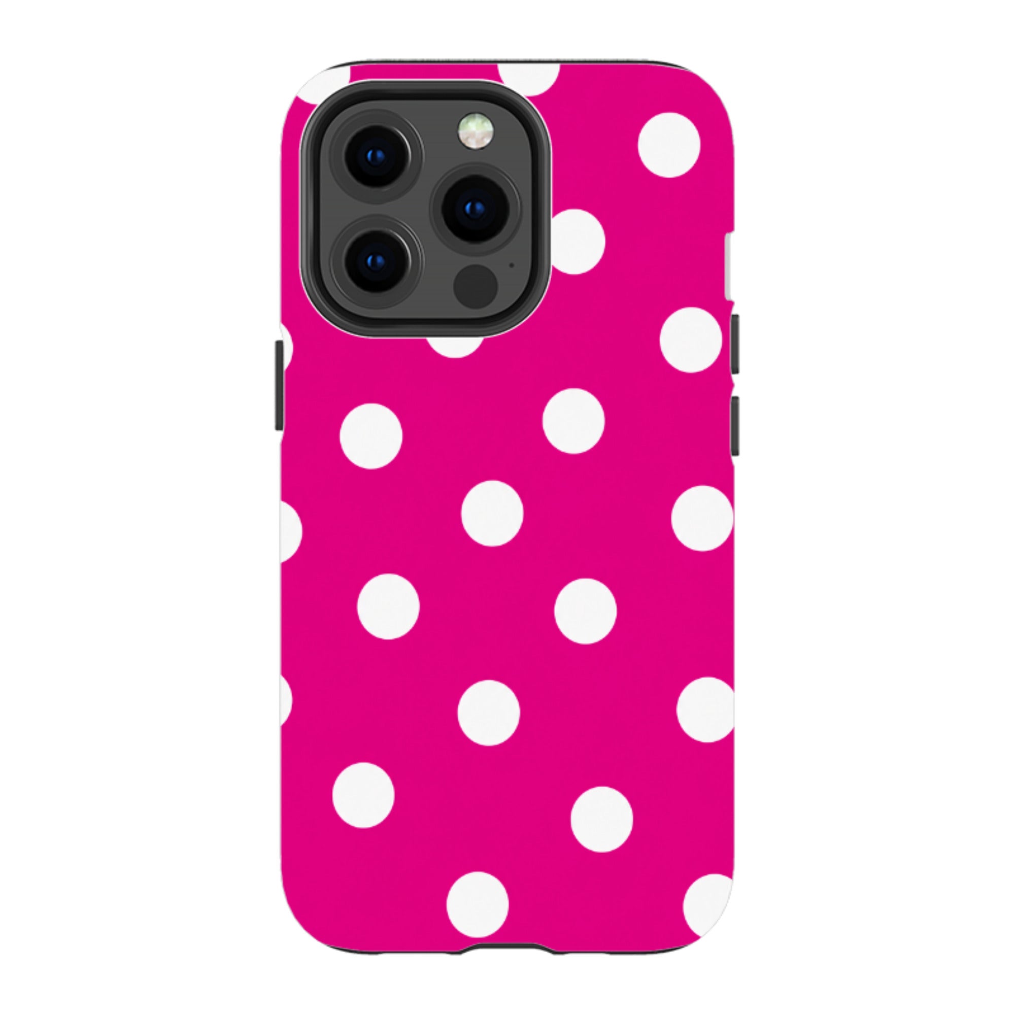 iPhone Tough Case - Hot Pink & White Polka Dot