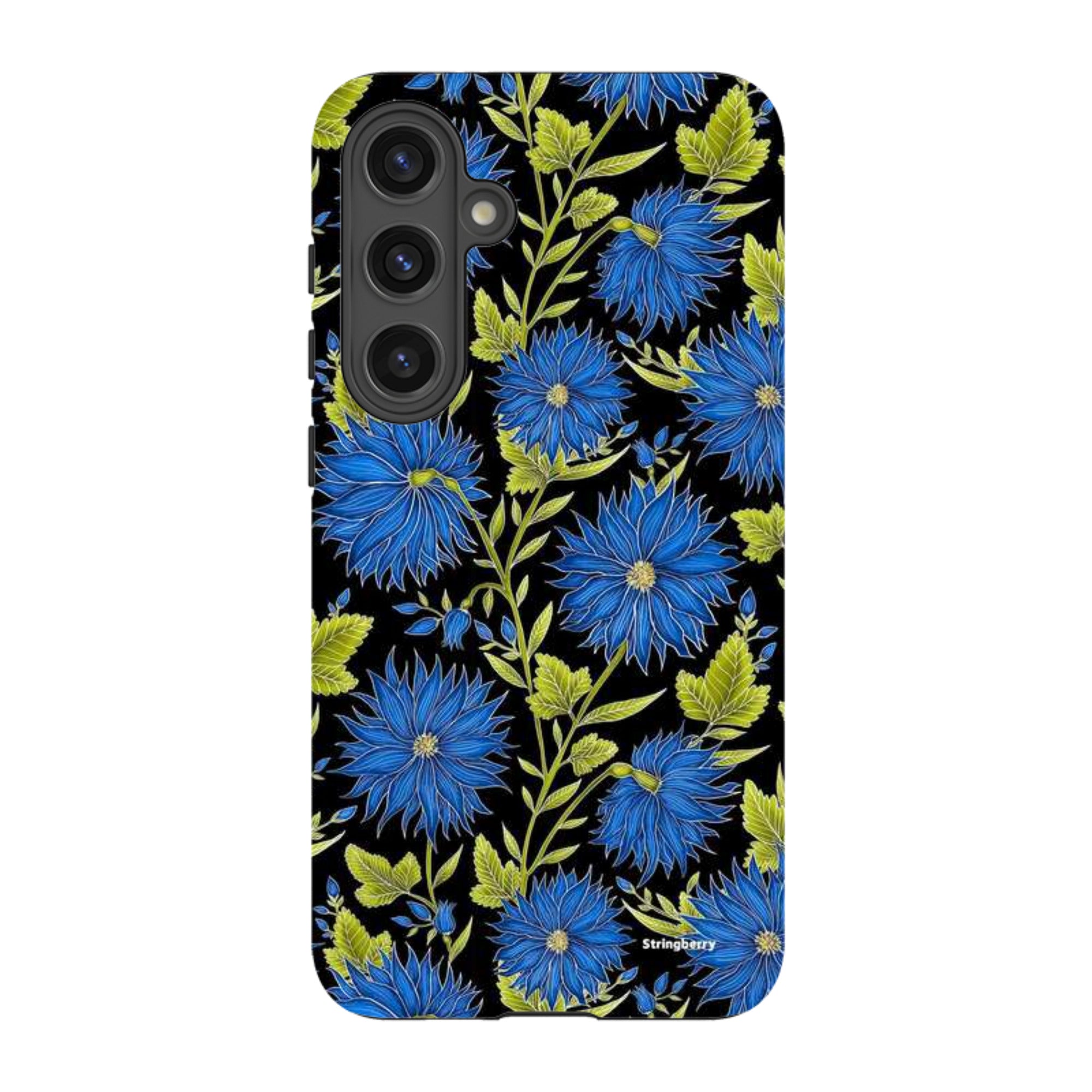 Samsung Tough Case - Blue Flowers Black By Catherine Rowe