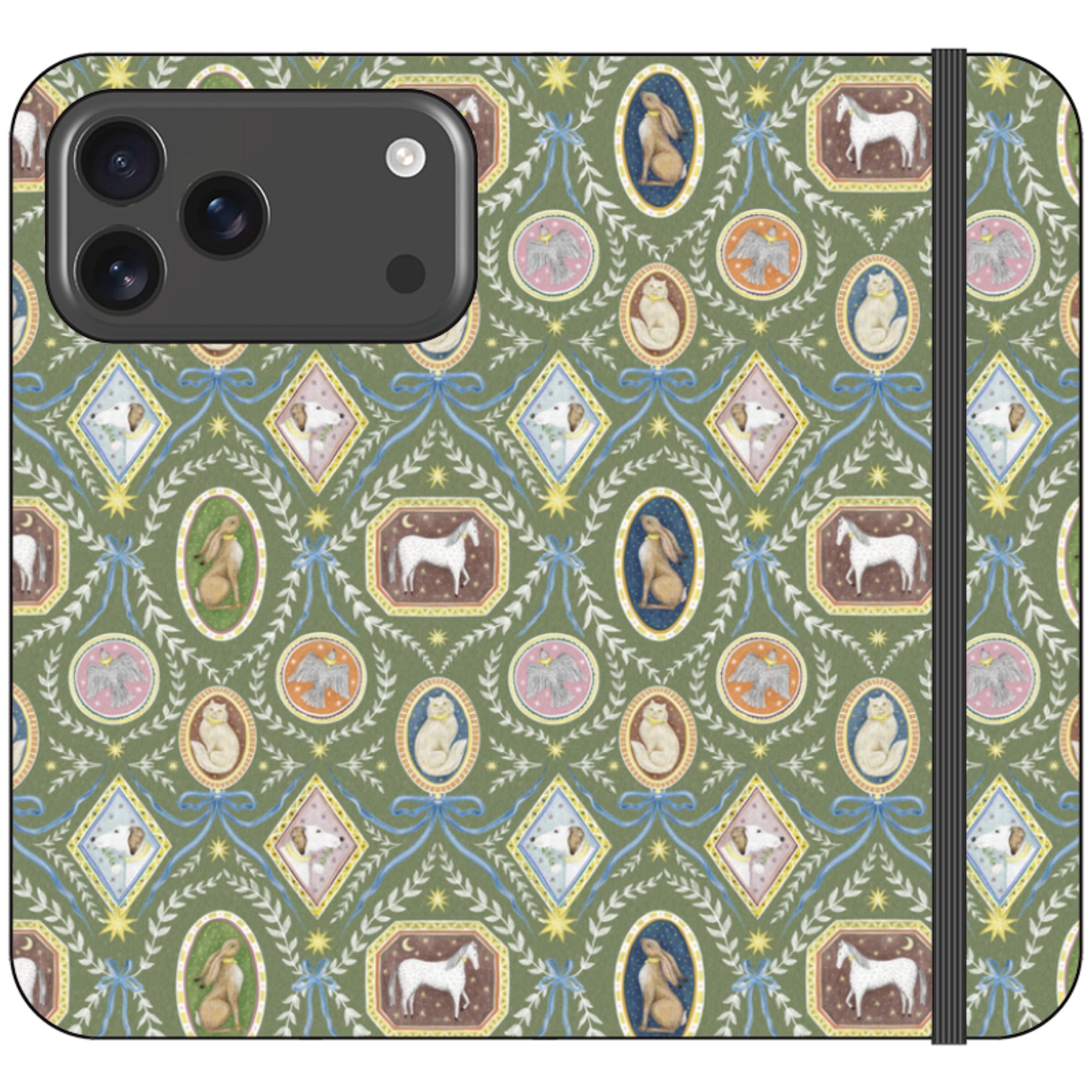 Charleston Moss Green Wallet Case By Catherine Rowe