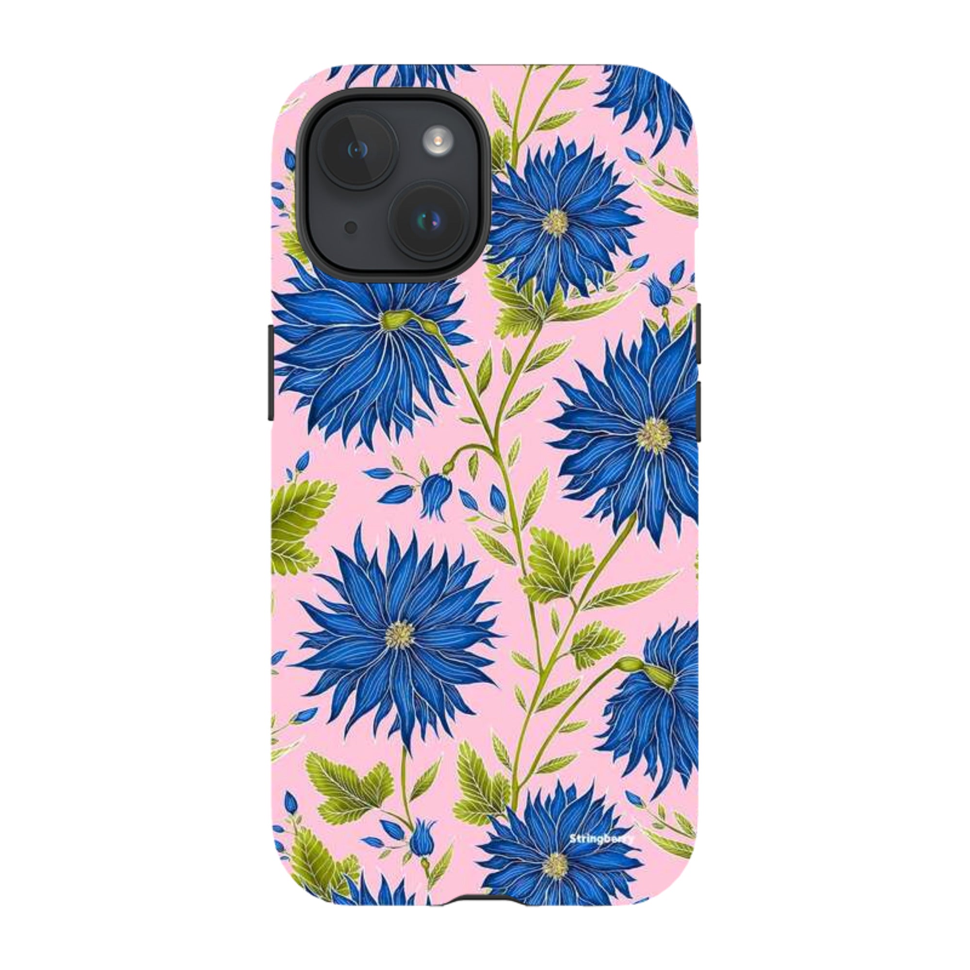 iPhone MagSafe Tough Case - Blue Flowers Pink By Catherine Rowe