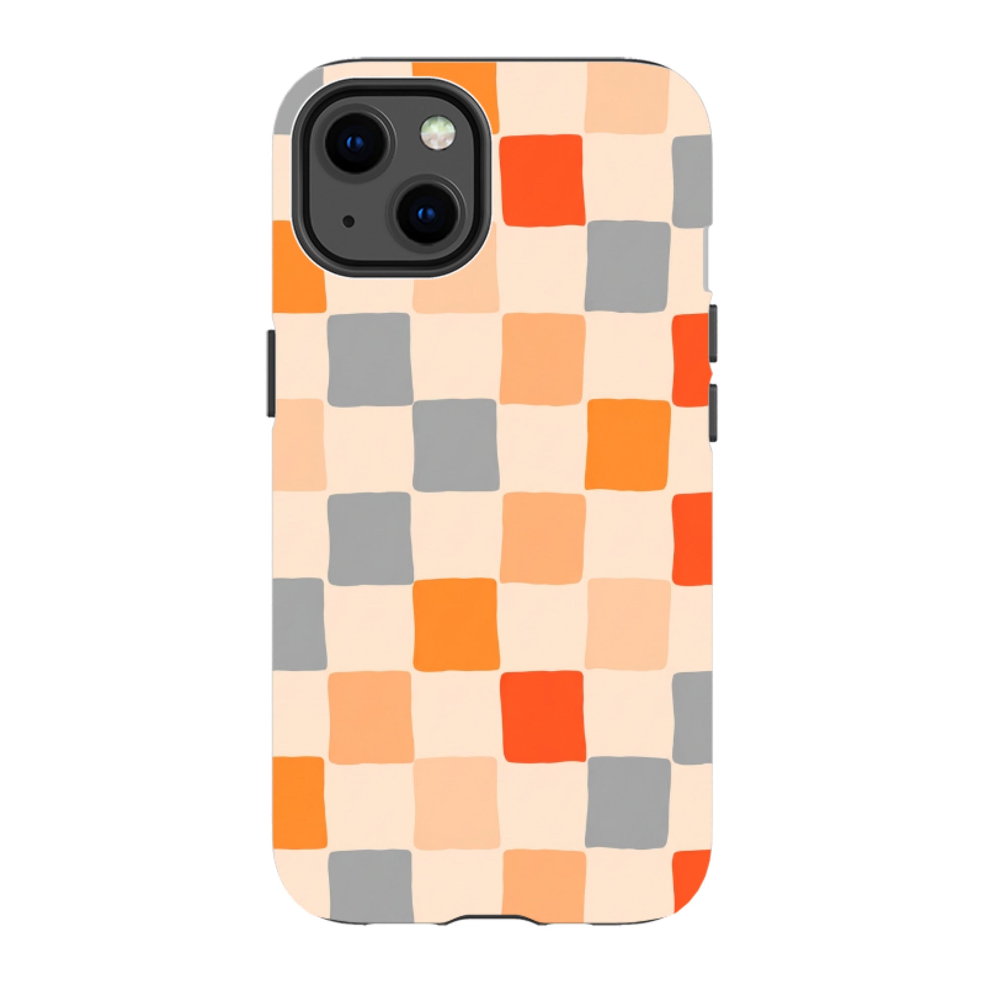 iPhone Tough Case - Orange & Grey Checkerboard