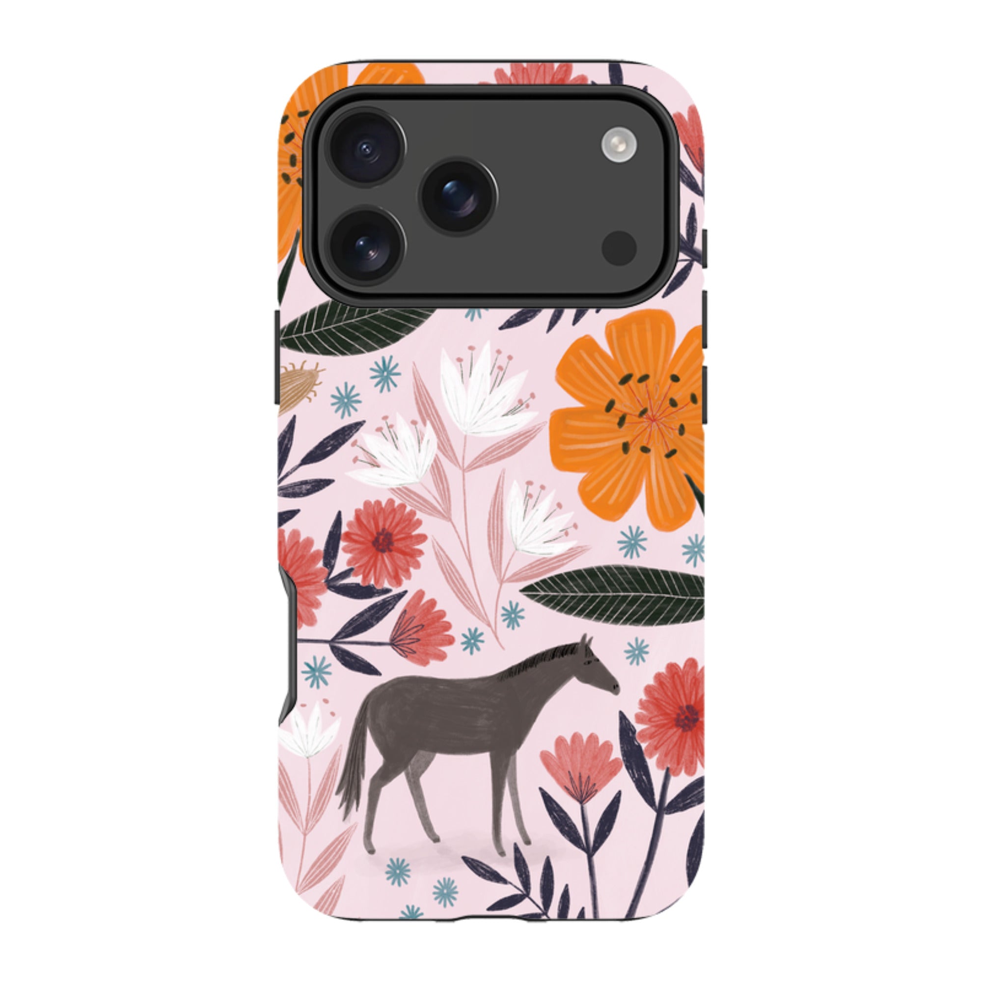 iPhone Tough Case - Pink Horse Floral By Lee Foster Wilson