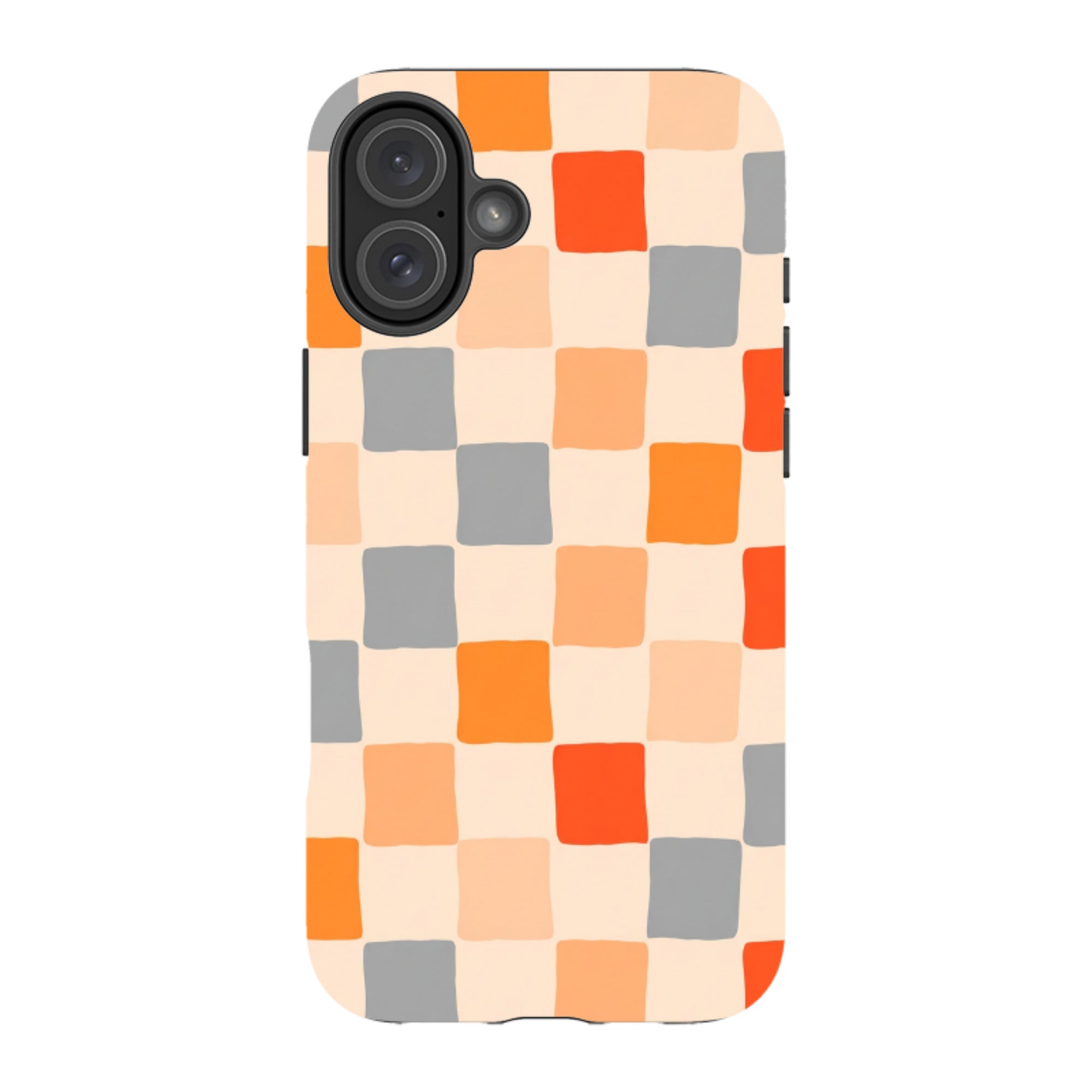 iPhone MagSafe Tough Case - Orange & Grey Checkerboard