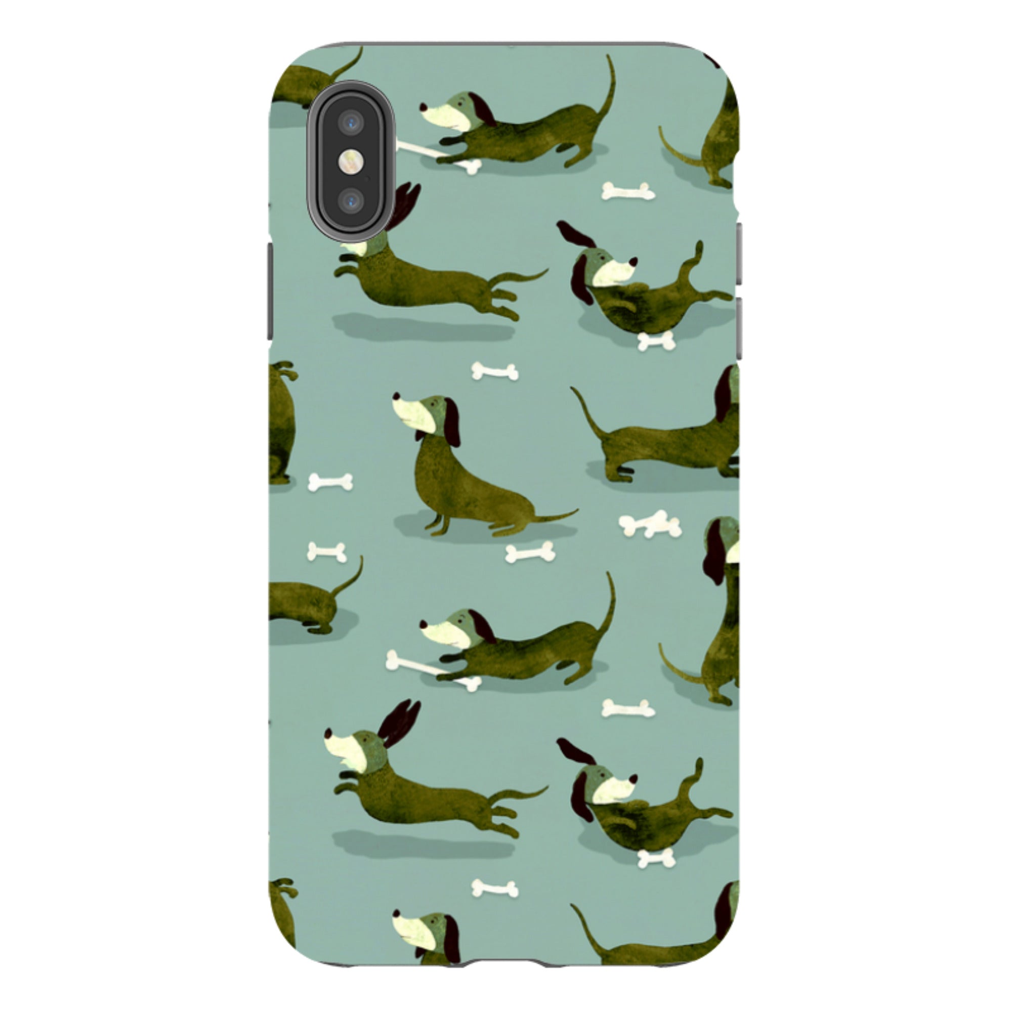 iPhone Tough Case - Dash Dogs Green By Katherine Quinn
