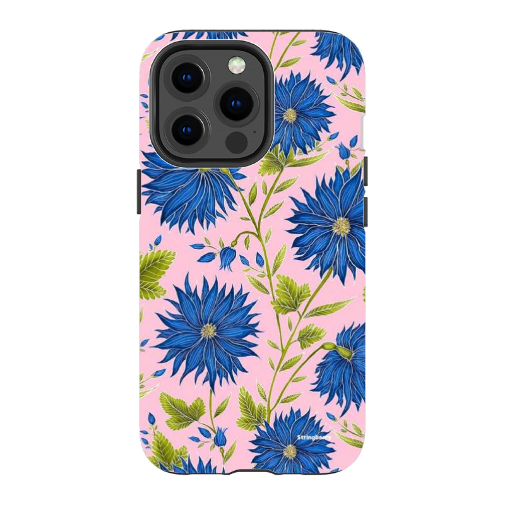 iPhone MagSafe Tough Case - Blue Flowers Pink By Catherine Rowe