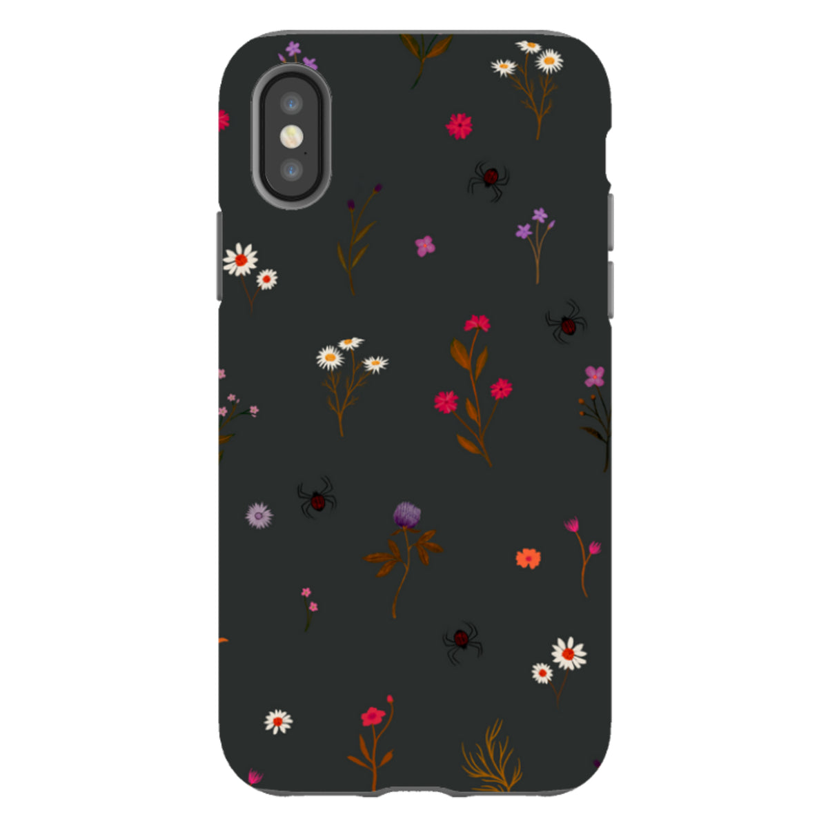 iPhone Tough Case - Florals and Spiders - Charcoal By Katherine Quinn