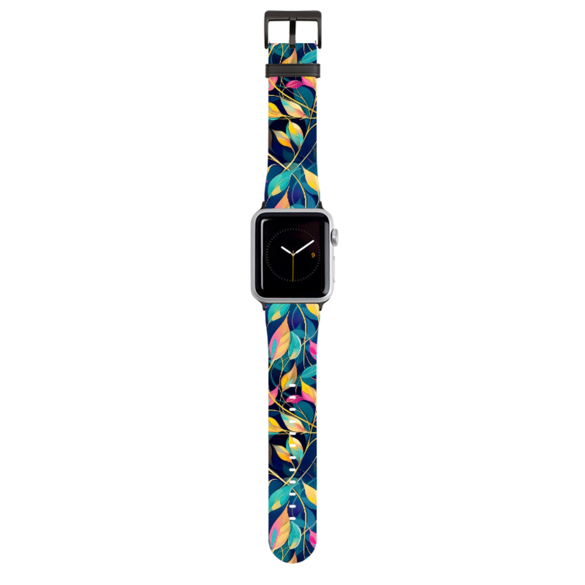 Pink and Teal Leaves Apple Watch Strap