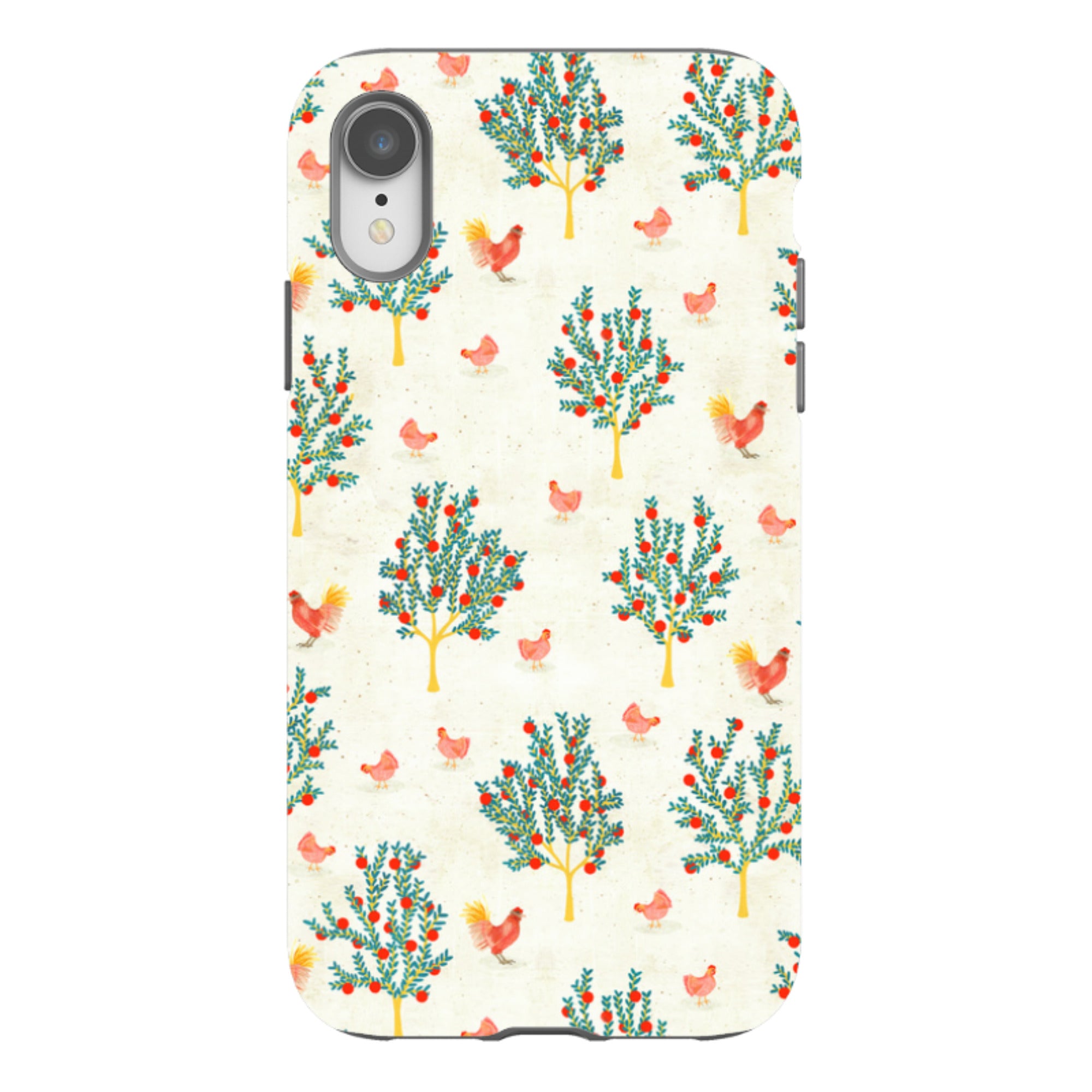 iPhone Tough Case - Apple Trees and Chickens Cream By Katherine Quinn