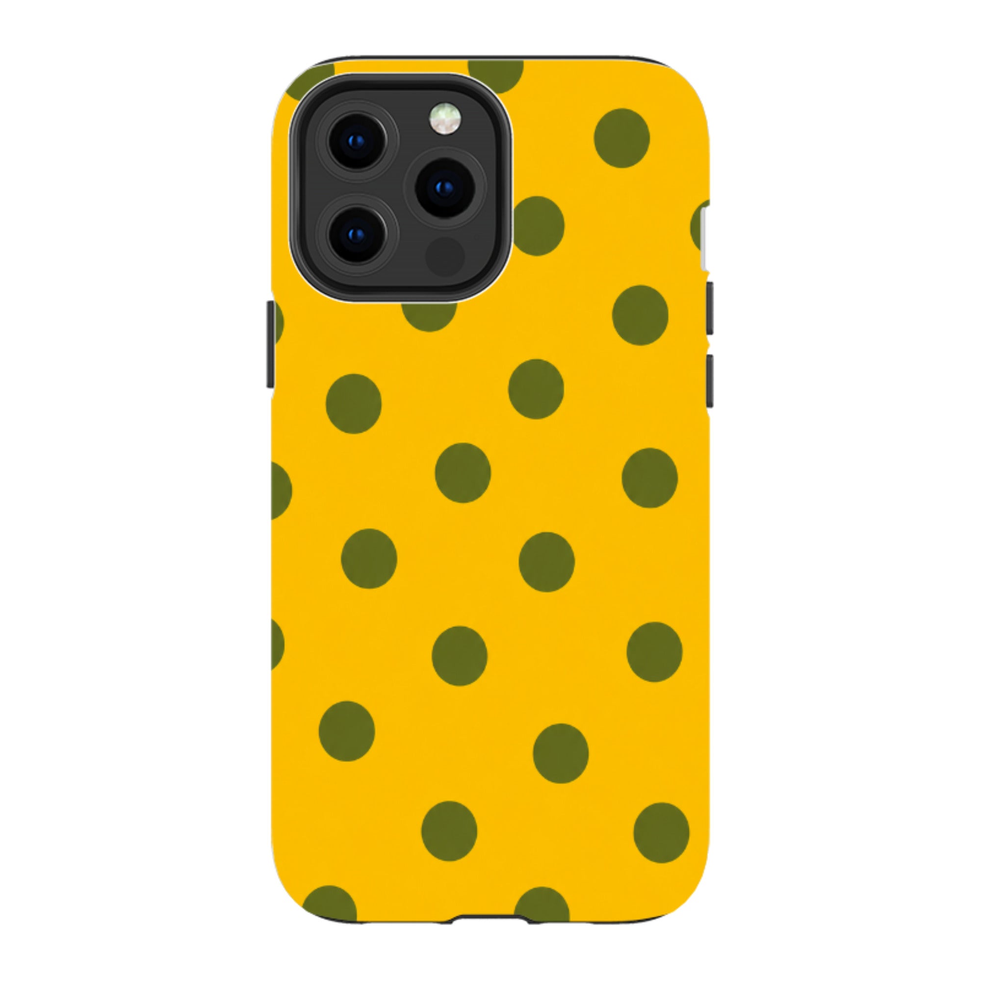 iPhone Tough Case - Mustard Yellow & Olive Green Polka Dot