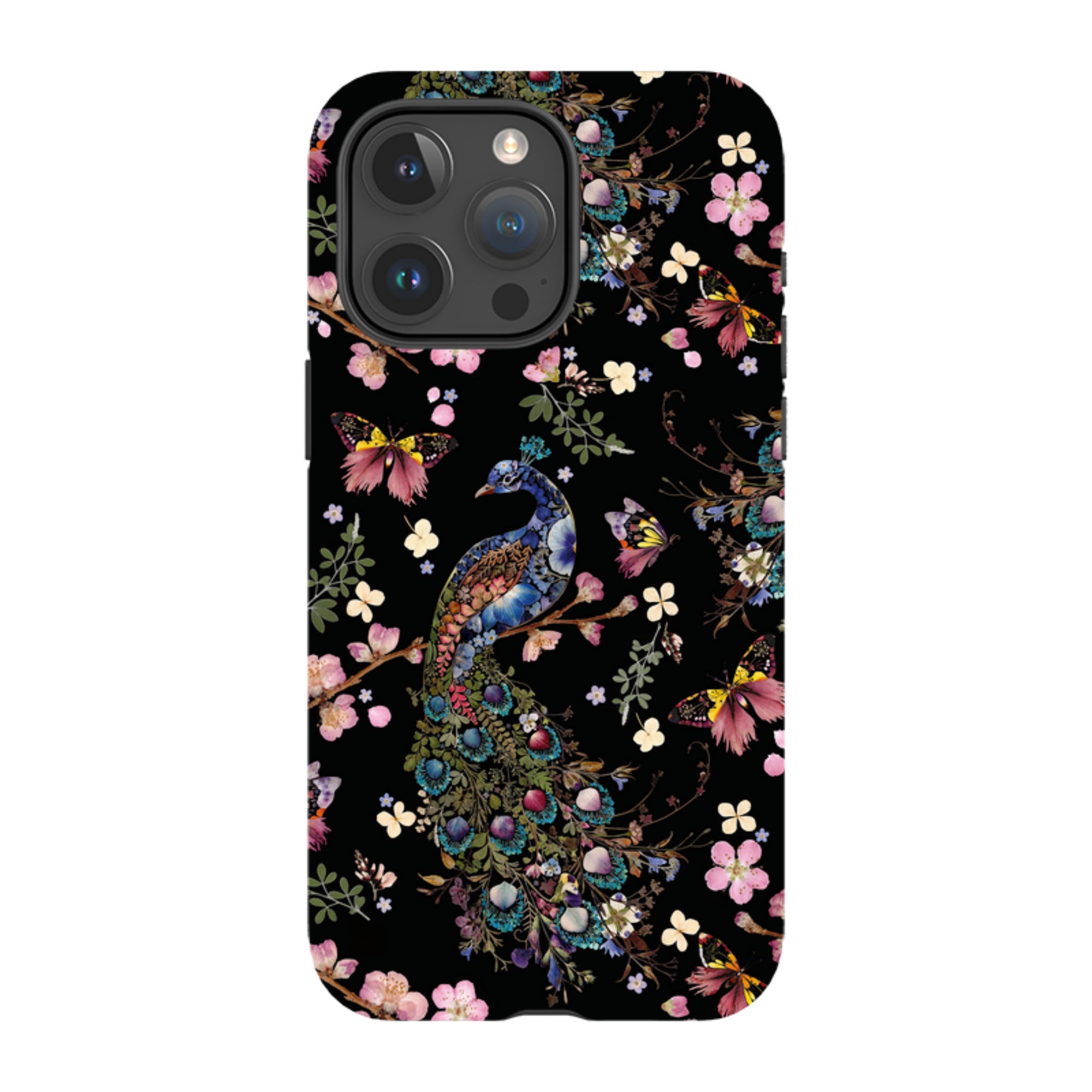 iPhone Tough Case - Peacock and Cherry Blossoms Dark By Helen Ahpornsiri