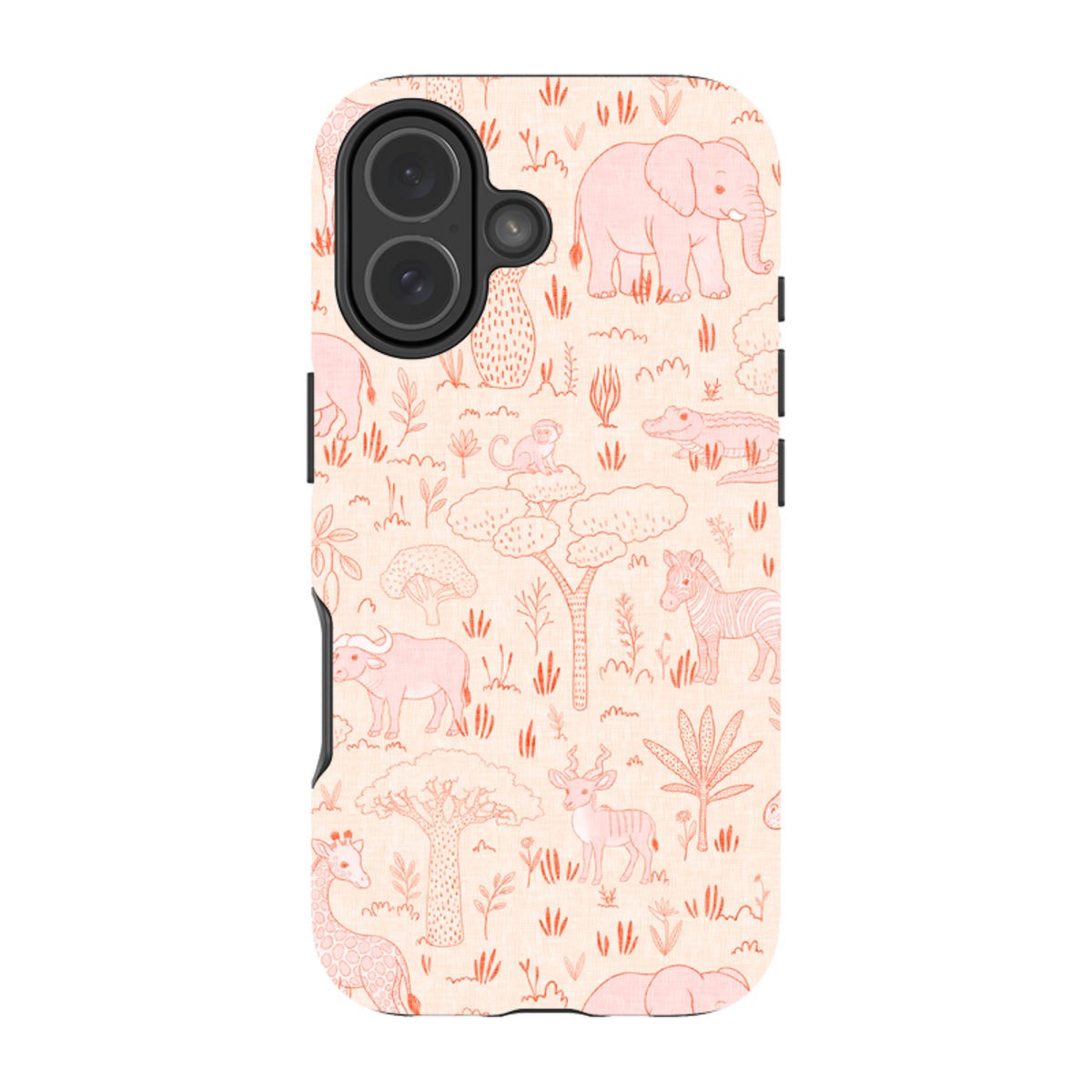 iPhone Tough Case - Savanna Wildlife - Pink and Red By Katherine Quinn