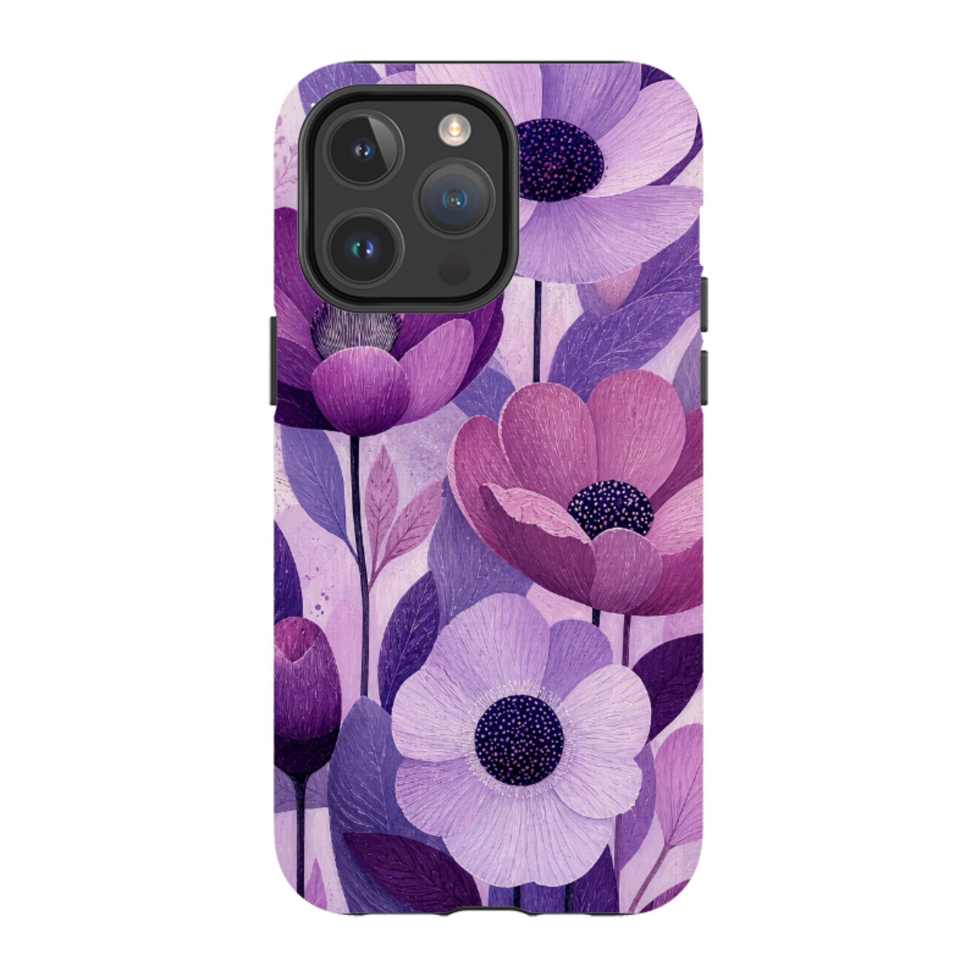 iPhone MagSafe Tough Case - Purple Woodgrain Floral