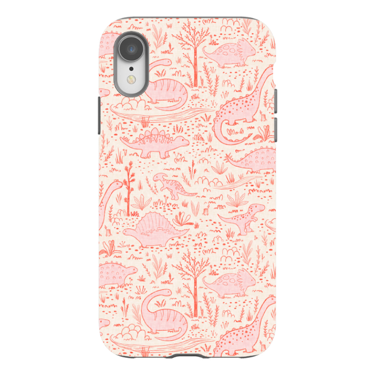 iPhone Tough Case - Dinosaur line Red and Pink By Katherine Quinn