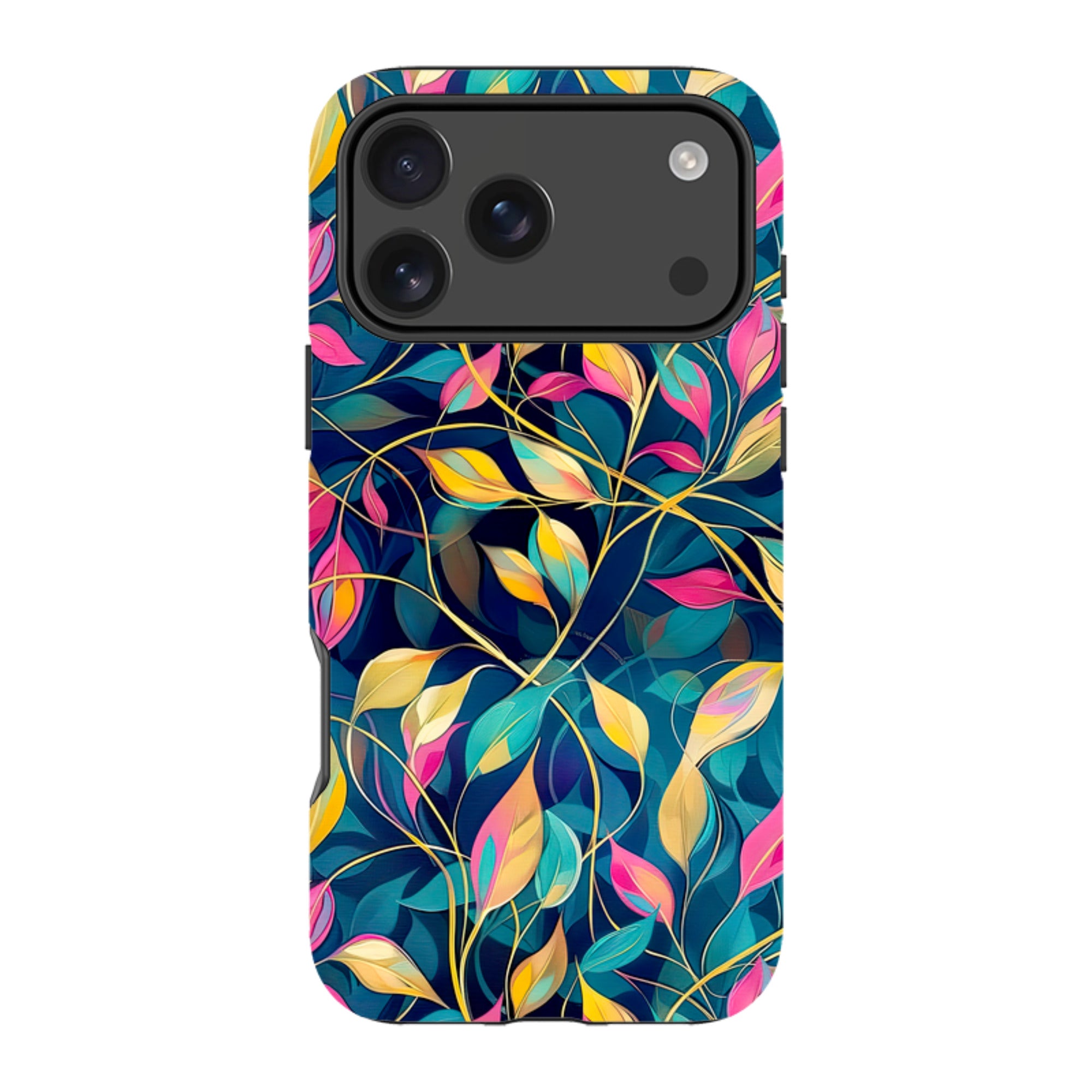 iPhone MagSafe Tough Case - Pink and Teal Leaves