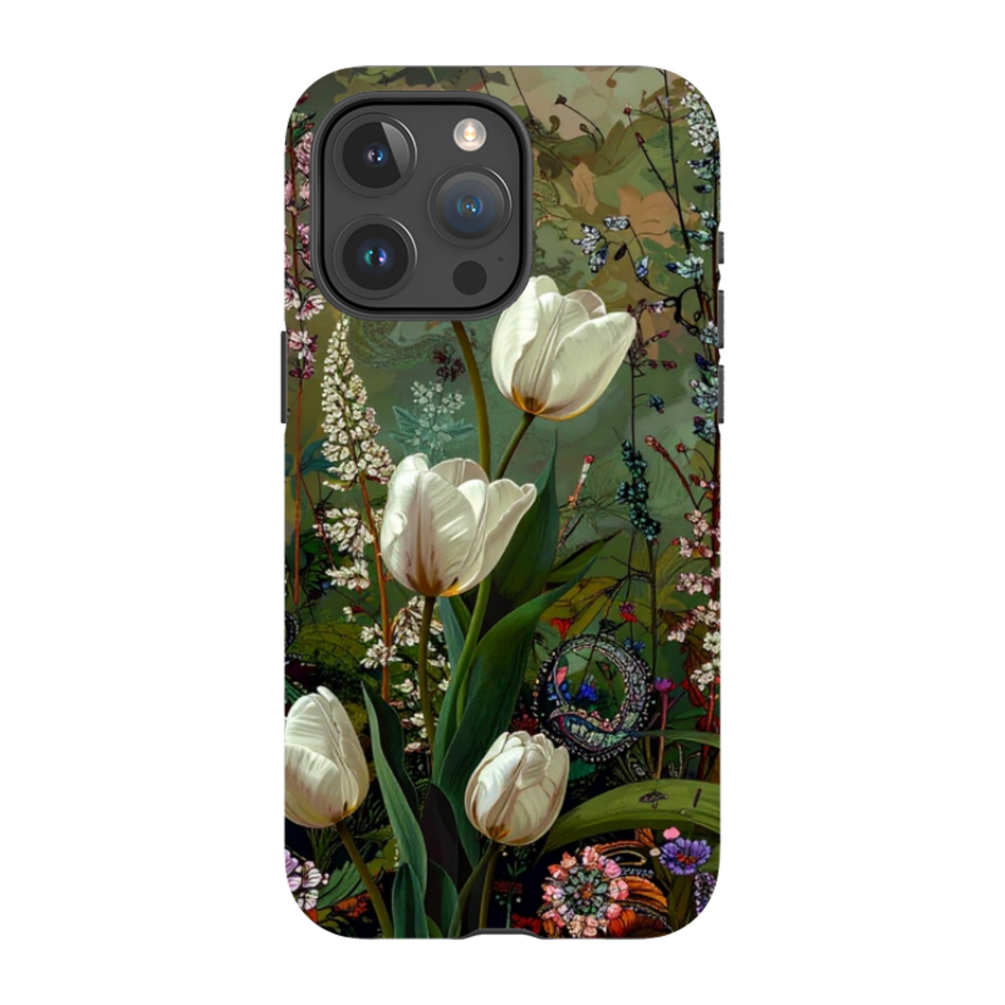 iPhone MagSafe Tough Case - Green Vyne White Tulips